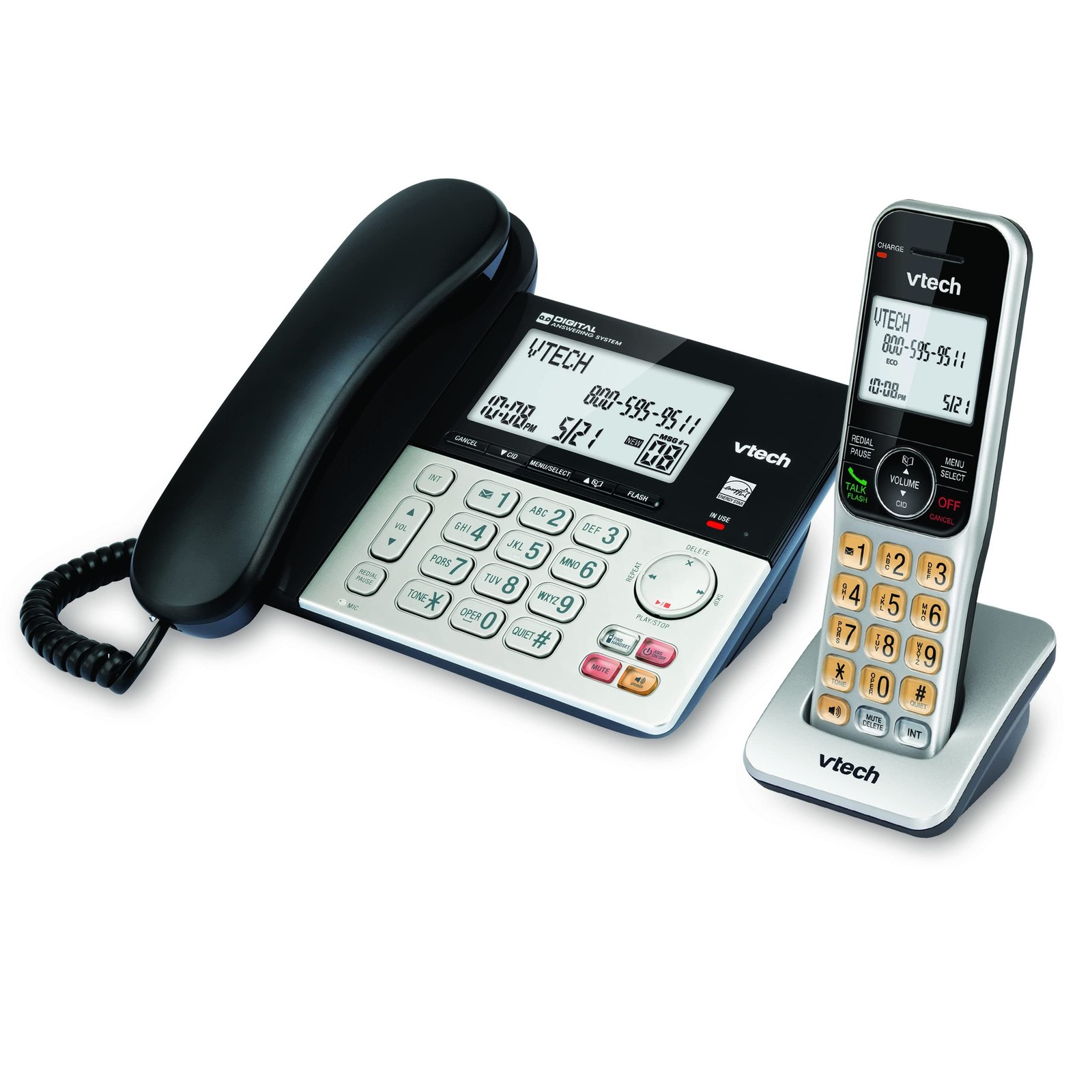 VTech VG208 DECT 6.0 Corded/Cordless Phone with Answering Machine, Call Block…