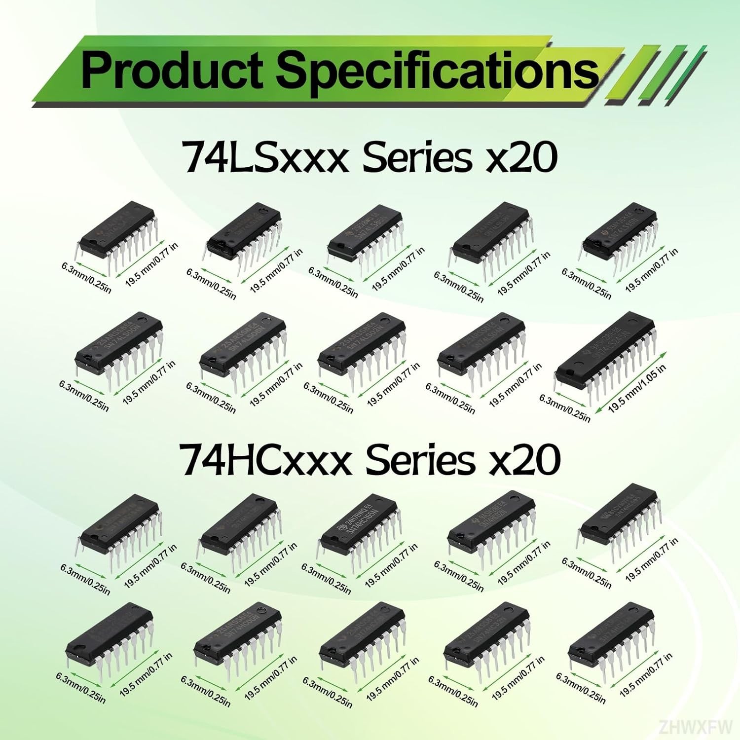 40 Pcs 20 Types 74HC and 74LS Series Low Power Logic IC Assortment Kit DIP TTL C