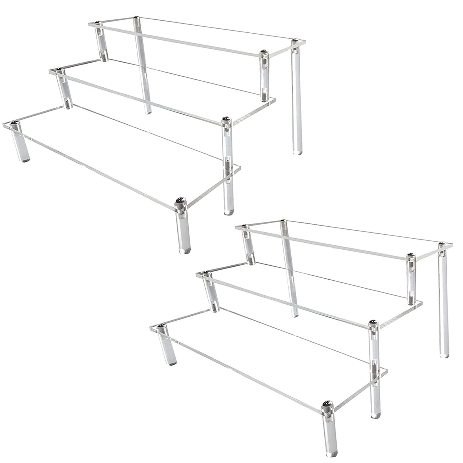 Acrylic 3 Tier Display Riser Stand Clear Organizer Shelves 12 Inch 2 Packs