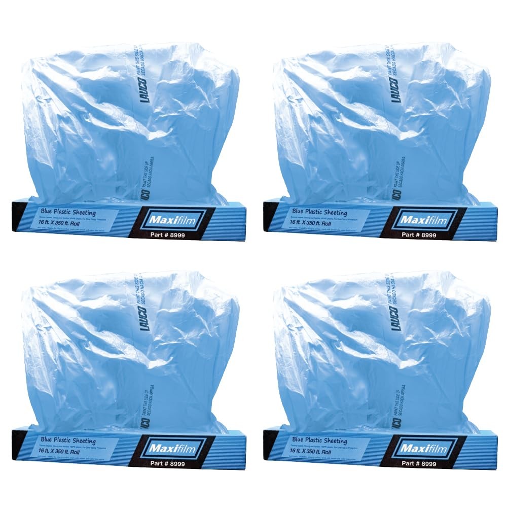 MAXIFILM 16ft x 350ft, 4 Rolls of Blue Overspray Paintable Masking Plastic