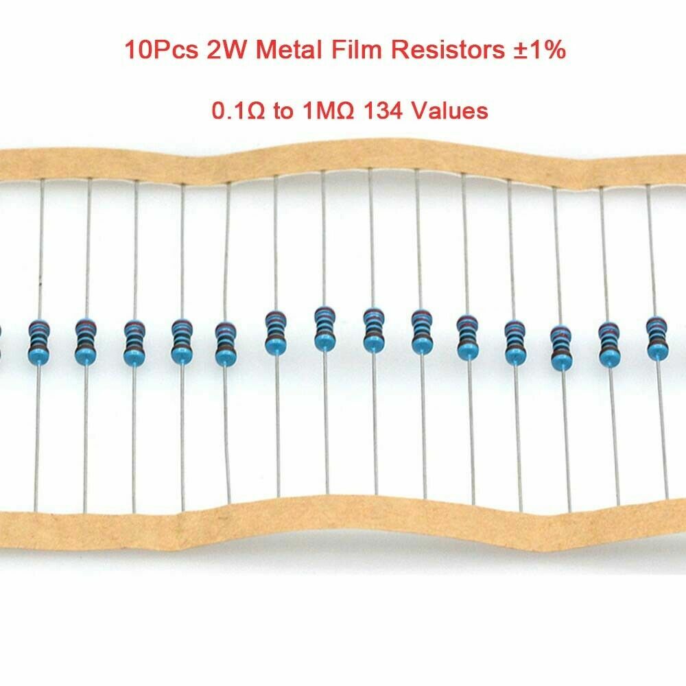 10Pcs 2W Metal Film Resistors ±1% Range of Value 0.1Ω to 1MΩ Various Values
