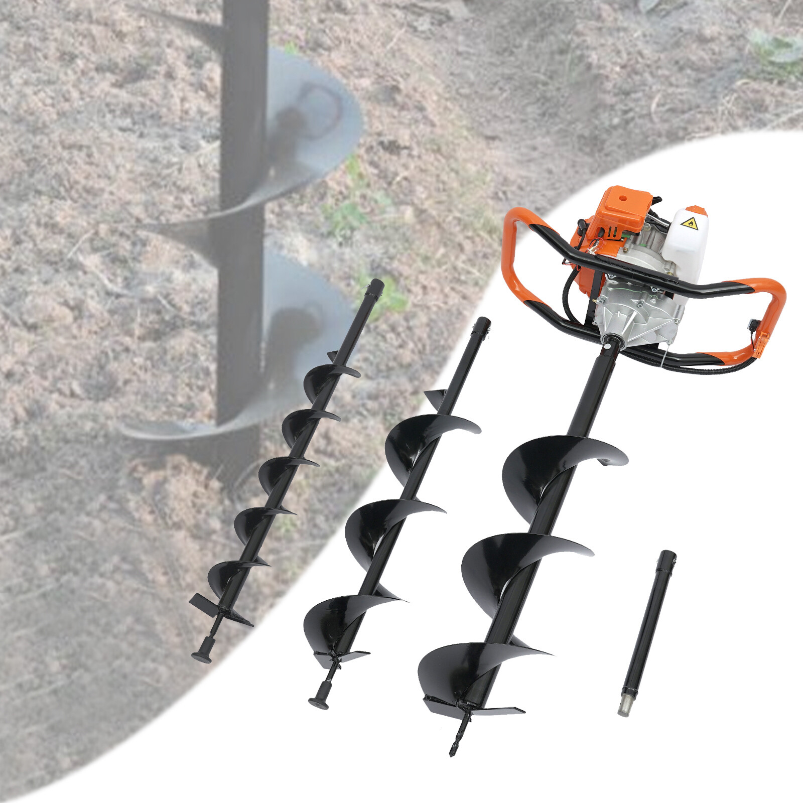 72CC/52CC Post Hole Digger Gas Powered Earth Auger Borer Ground 4″ 6″ 8″ Bits