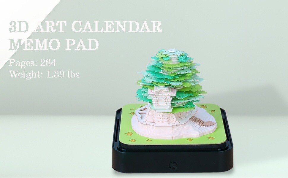 3D Art Calendar Memo Pad 2024, Creative Time Piece Calendar Sakura Tree Rip Away