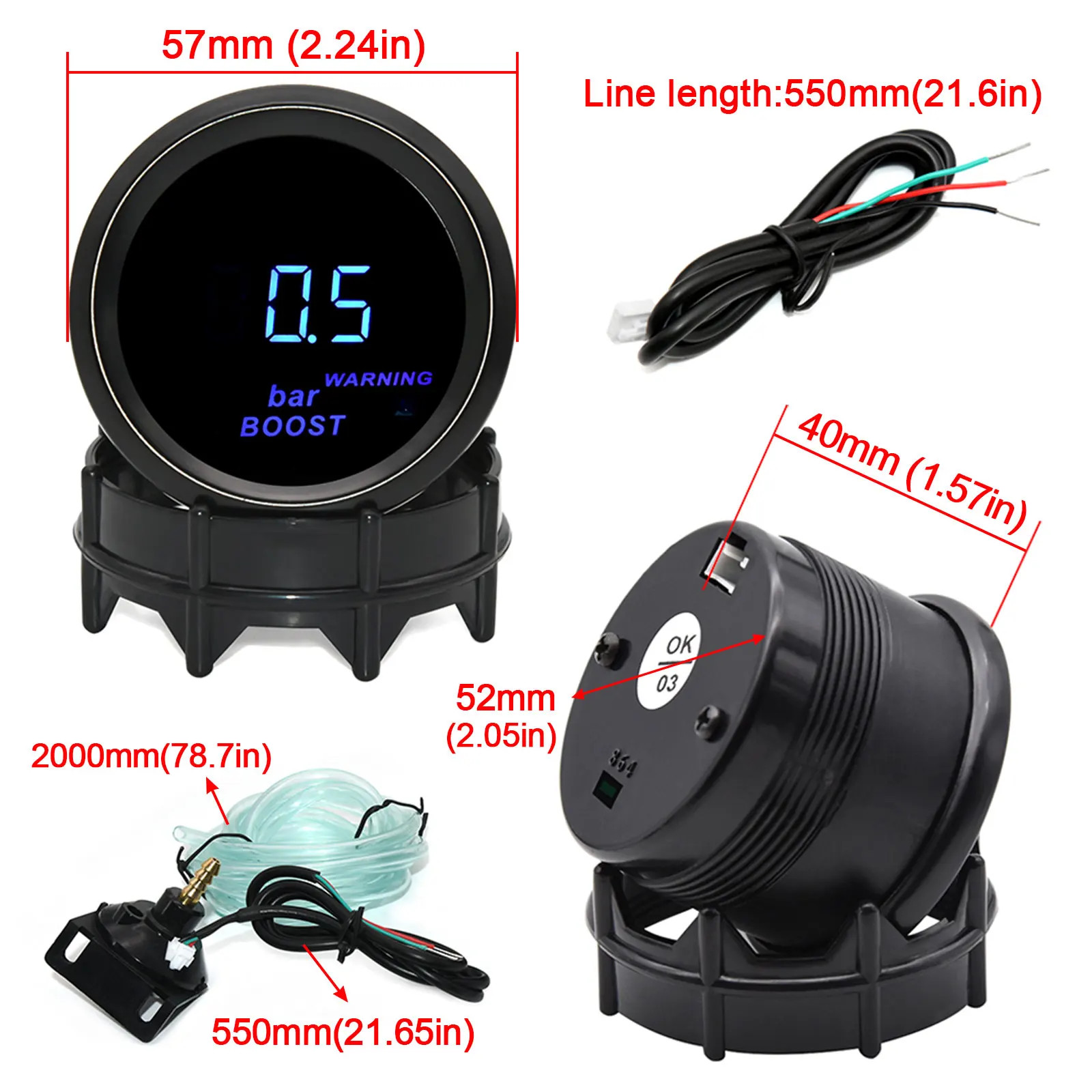 2″ 52mm Car Turbo PSI BAR Boost Gauge Oil Pressure Water Temp Oil Temp Meter