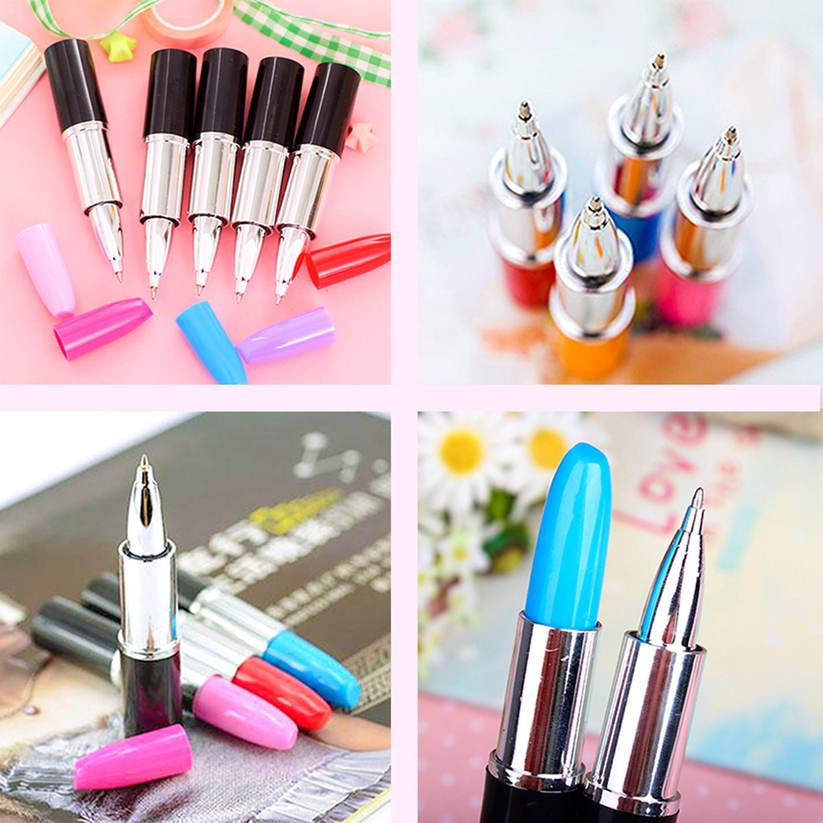 Lipstick Shape Pen, 24 PCS Creative Ballpoint Writing Pens Multi-Color Lipstick