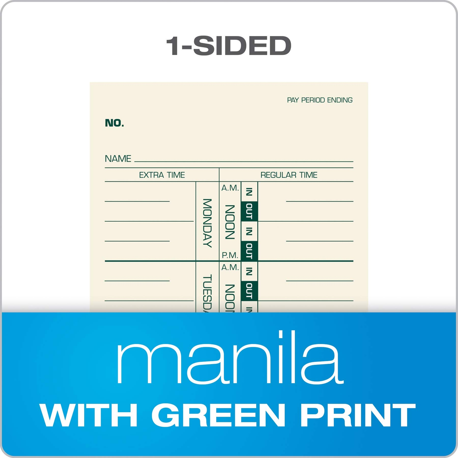 TOPS Time Cards Weekly 1-Sided 3-1/2 x 9 Manila Green Print 500-Count