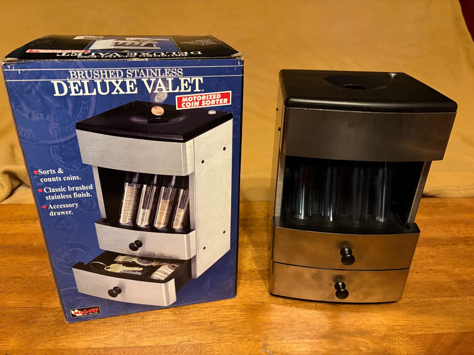 Magnif Deluxe Motorized Coin Sorter Brushed Stainless Finish New in Box