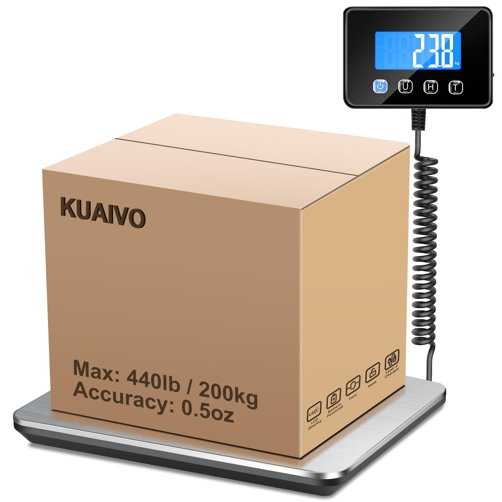 Luggage Scale 440lb Digital Shipping Scale with 0.35oz Accuracy, Tare/Hold, U…