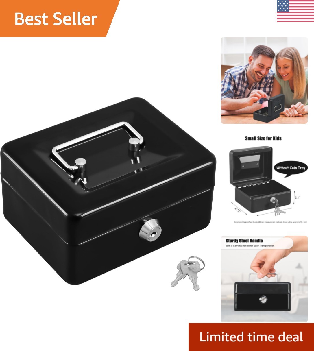 Secure Black Cash Drawer with Key, Compact Size for Safe Storage – 1.16 Oz