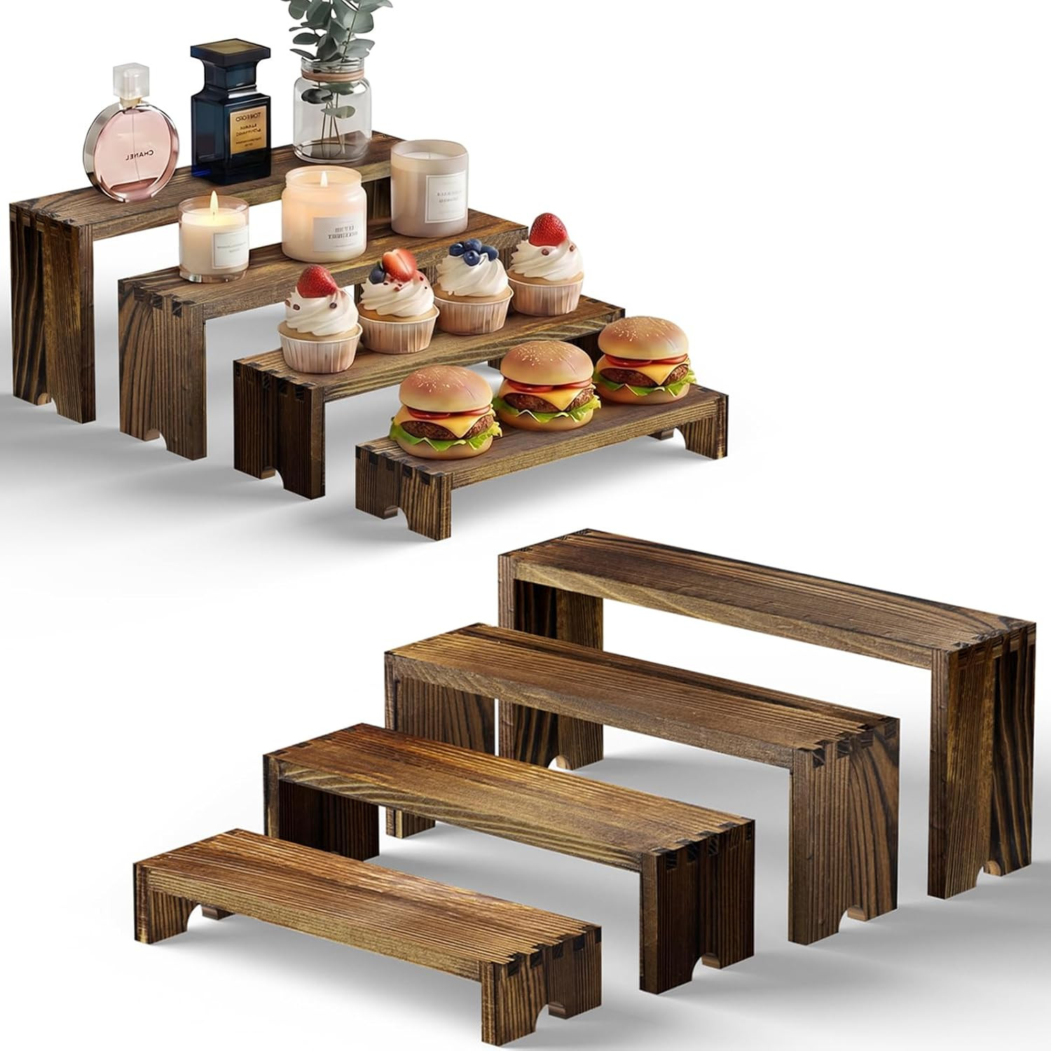 2 Set Wood Risers Tiered Display Stands Wooden Cupcake Stand Large Perfume Organ