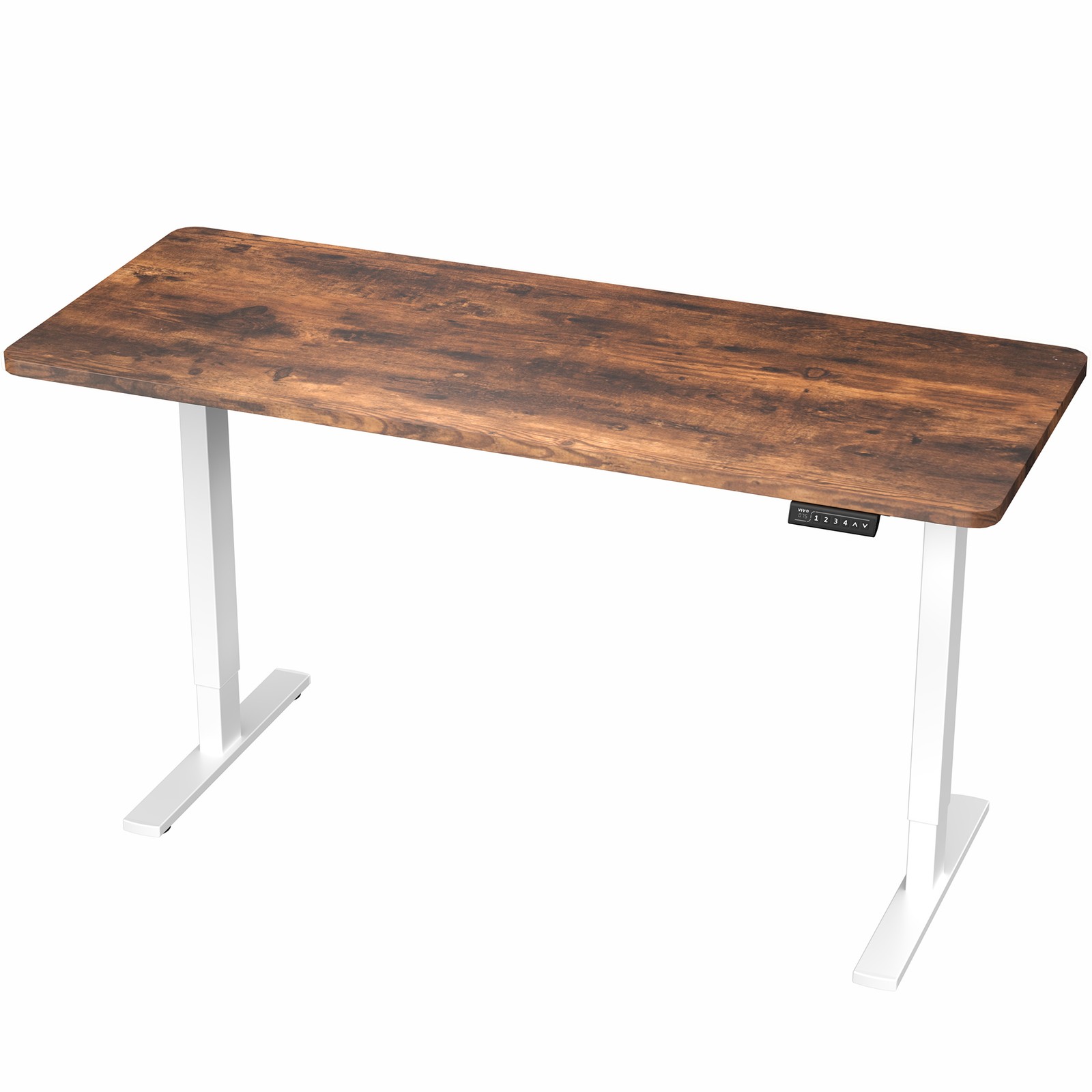 VIVO Electric 60” x 24” Stand Up Desk, Rustic Vintage Brown Tabletop White Frame