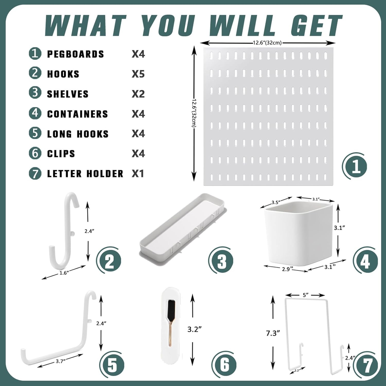 Pegboard Combination Kit 25.2″ x 25.2″ Wall Mounted Storage Set W/ 4 Pegboards