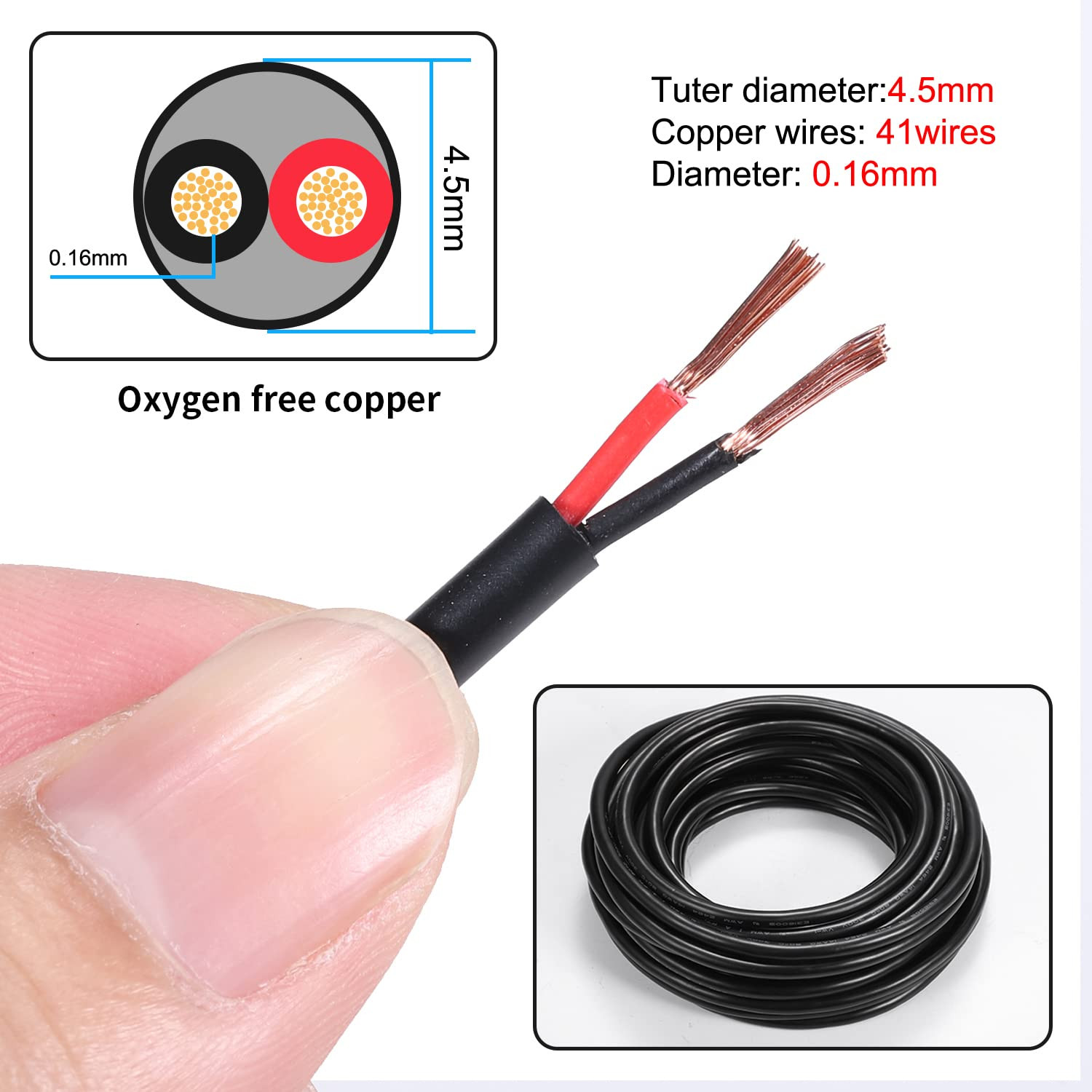 18 Gauge 2 Conductor Electrical Wire 18AWG Electrical Wire Stranded PVC Cord Oxy