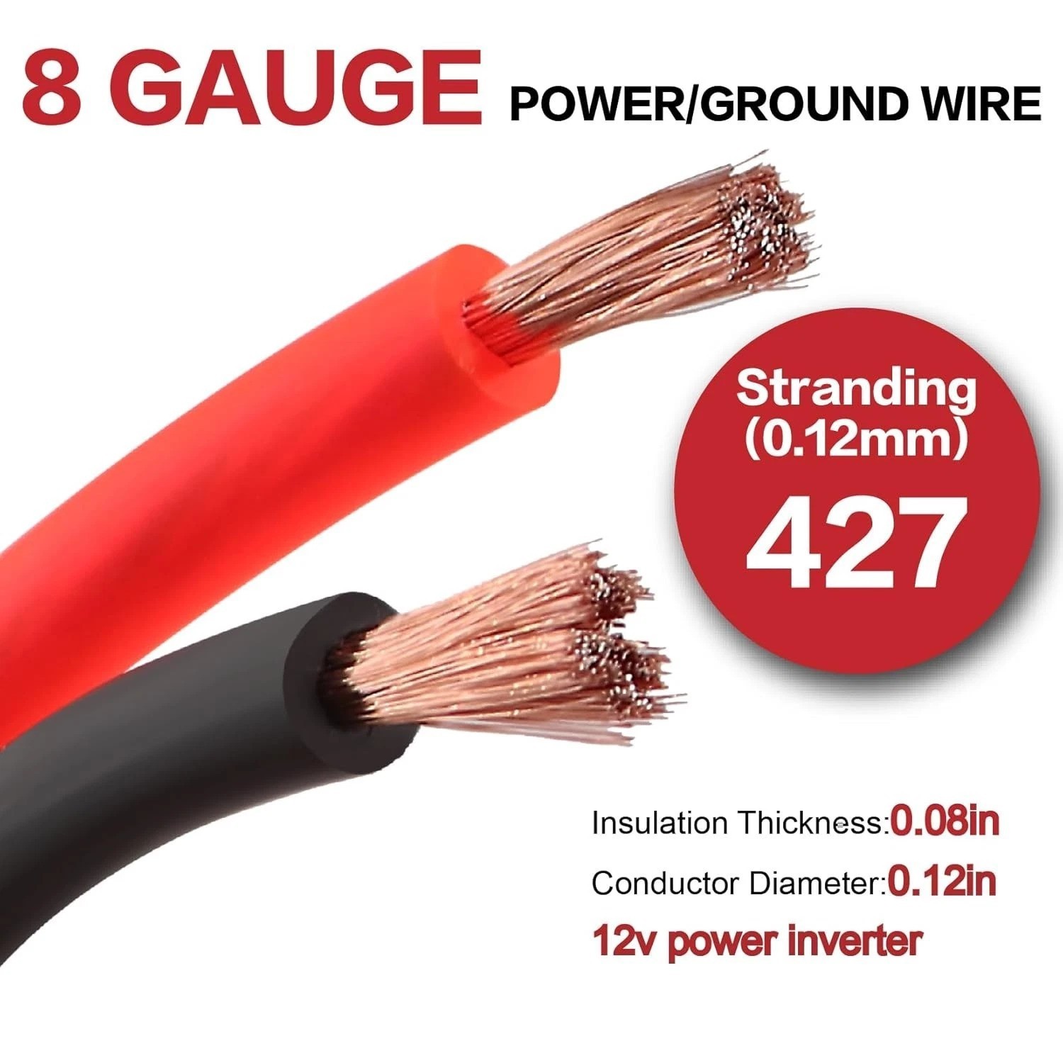 8 Gauge Wire 50ft Each – Red/Black Copper Clad Aluminum CCA – Primary Automot…