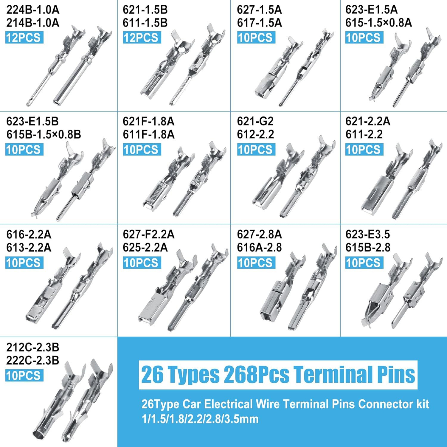 Connector Pins Kit 567Pcs 26 Types – 1/1.5/1.8/2.2/2.8/3.5Mm Automotive