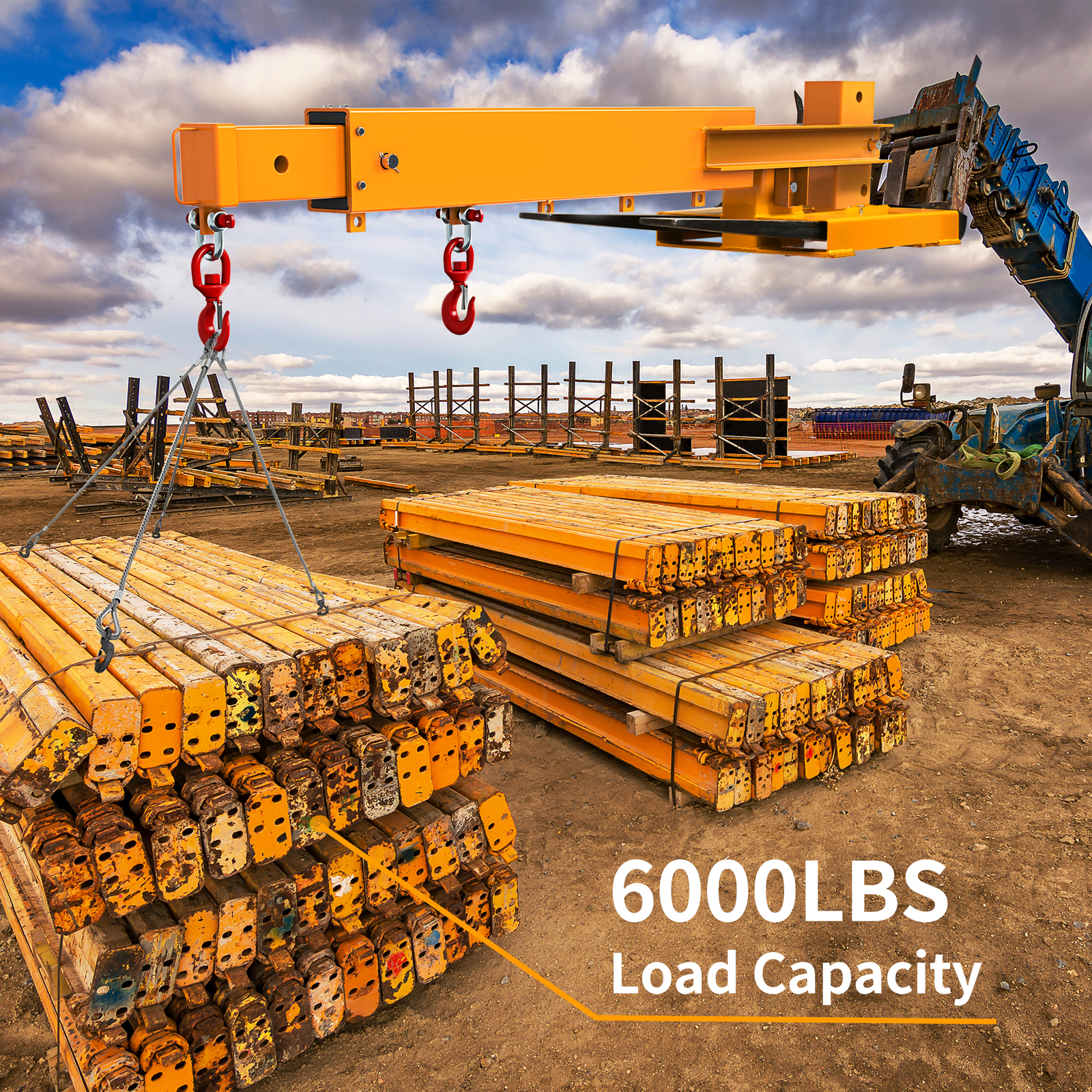 6000LB/3T Adjustable Forklift Mobile Crane Lifting Hoist Jib Boom With 2 Hooks