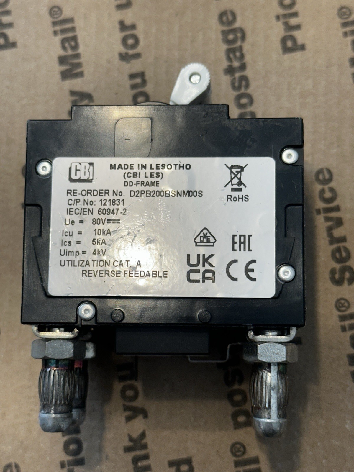 CBI D2PB200BSNM00S 200A 2-Pole Circuit Breaker DD Frame 80V 20kA Telecom DC