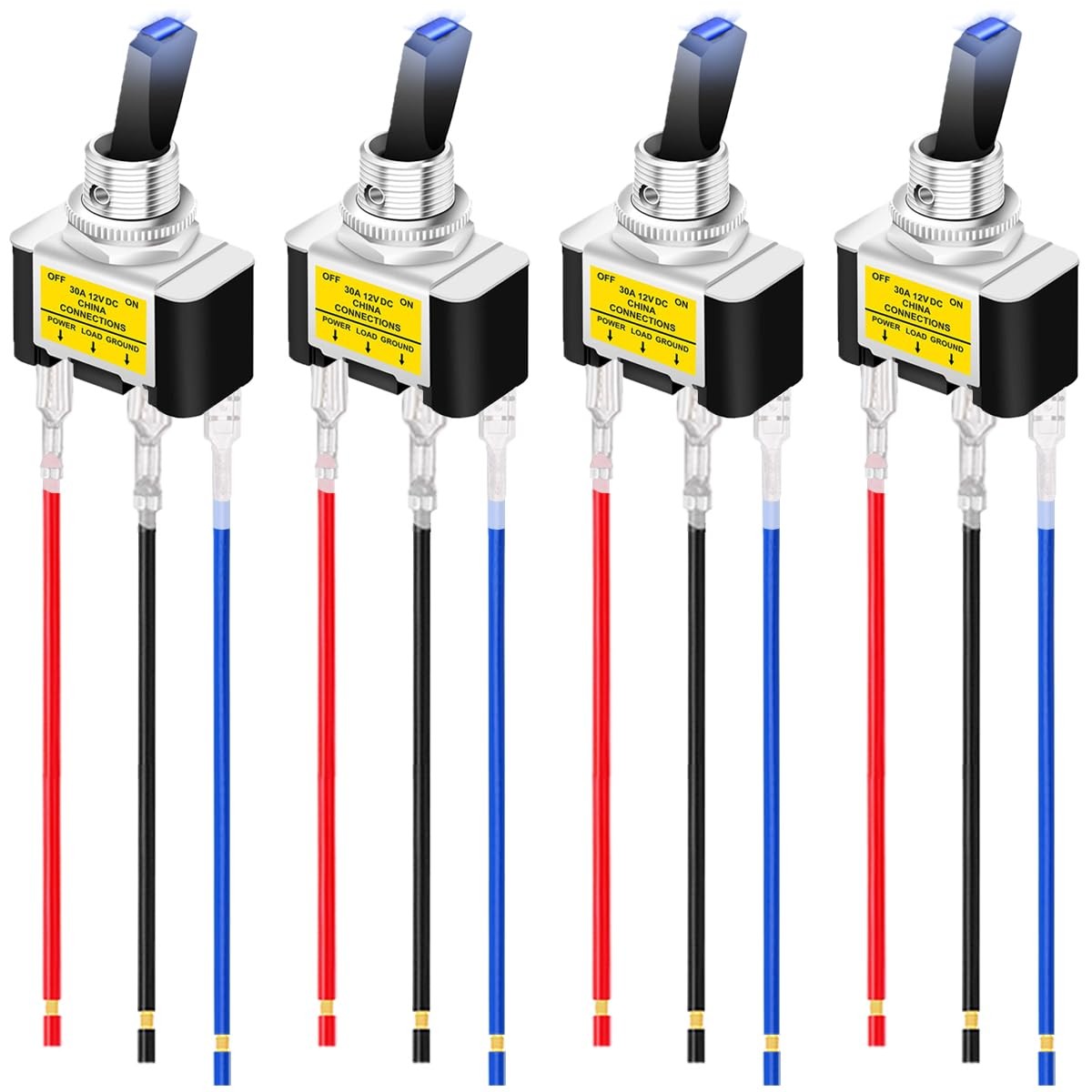 4Pcs Lighted Toggle Switch DC 12V 30A,SPST 3 Pin On Off Blue LED Switch for A…