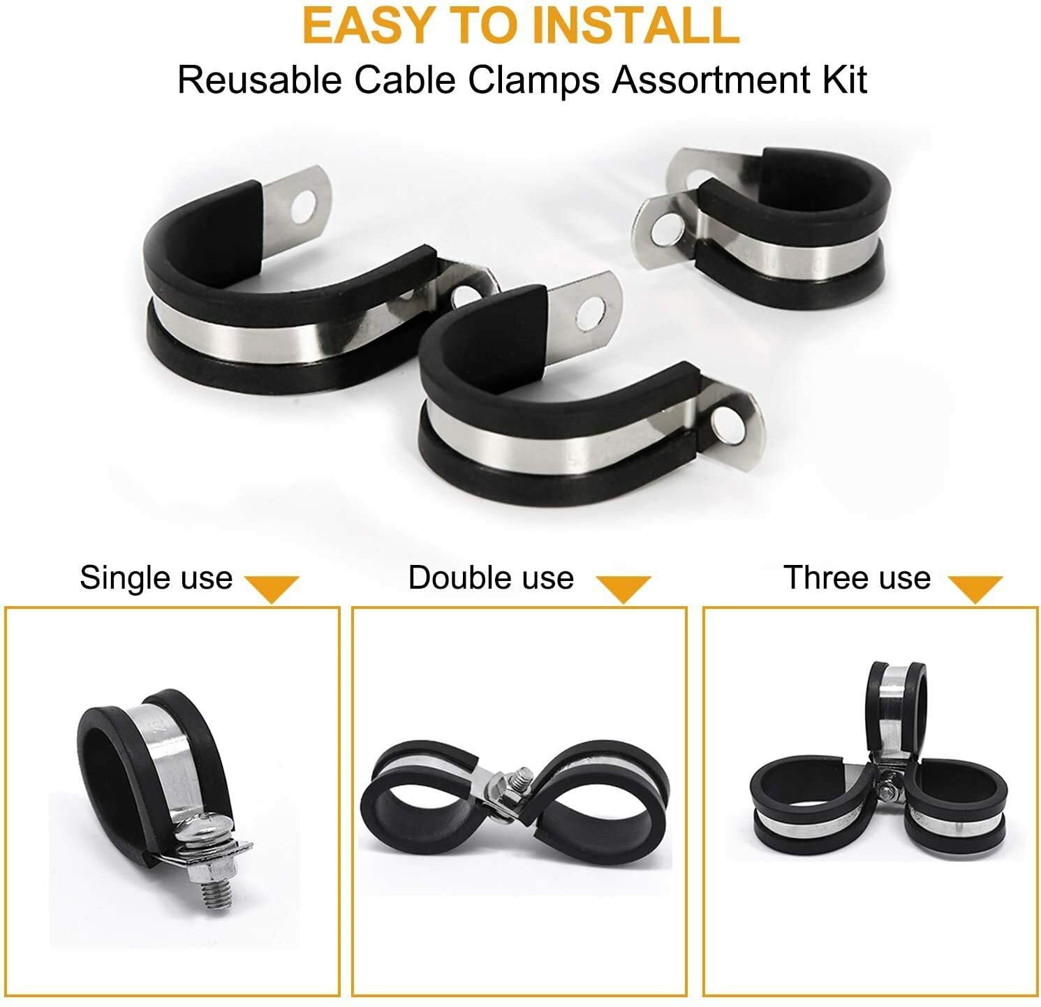 20pcs 3/8″ Inch Cable Clamp Rubber Cushioned Insulated Clamp Stainless Steel