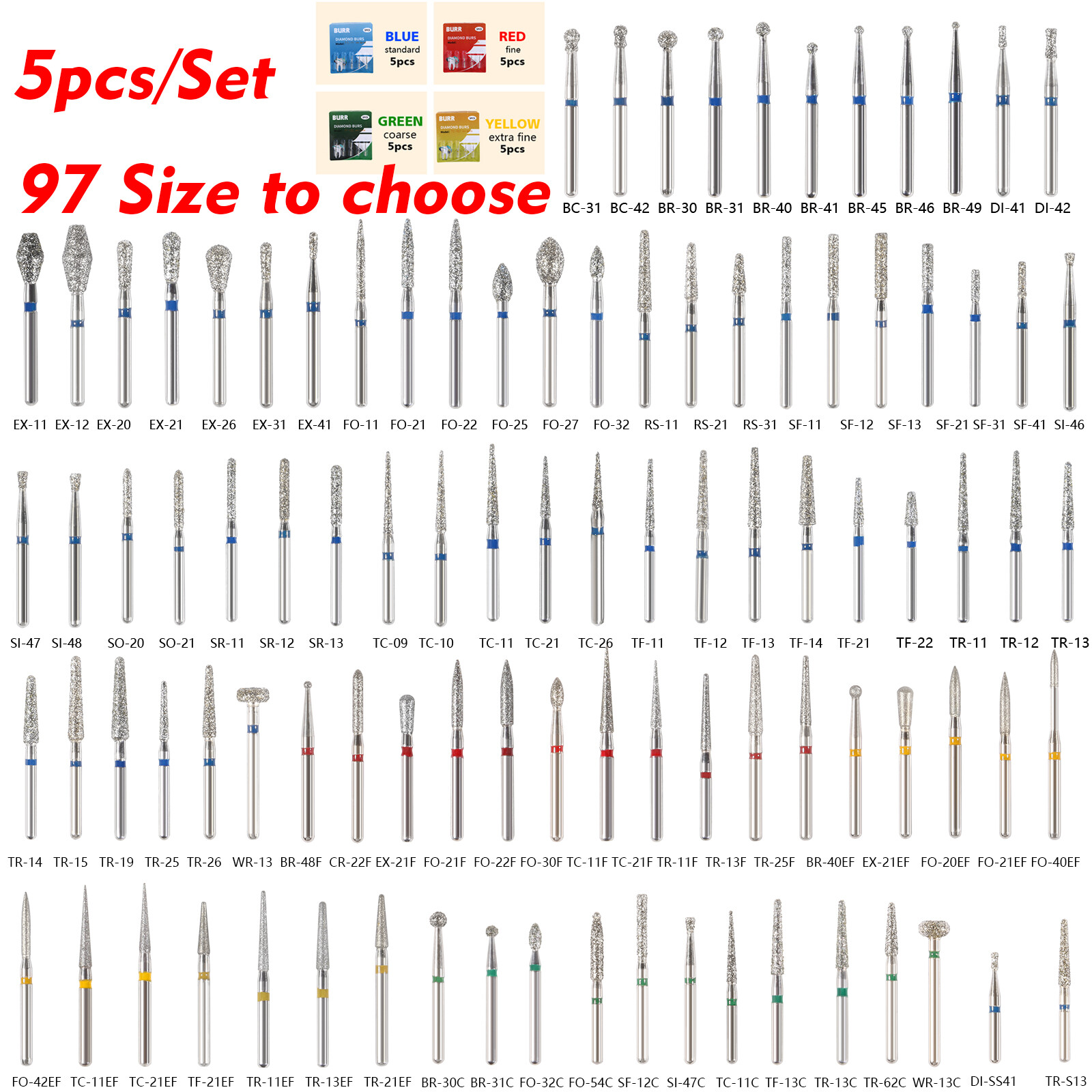 SANDENT Dental Diamond Burs FG 1.6mm for High Speed Handpiece 5Pcs/pack Drills