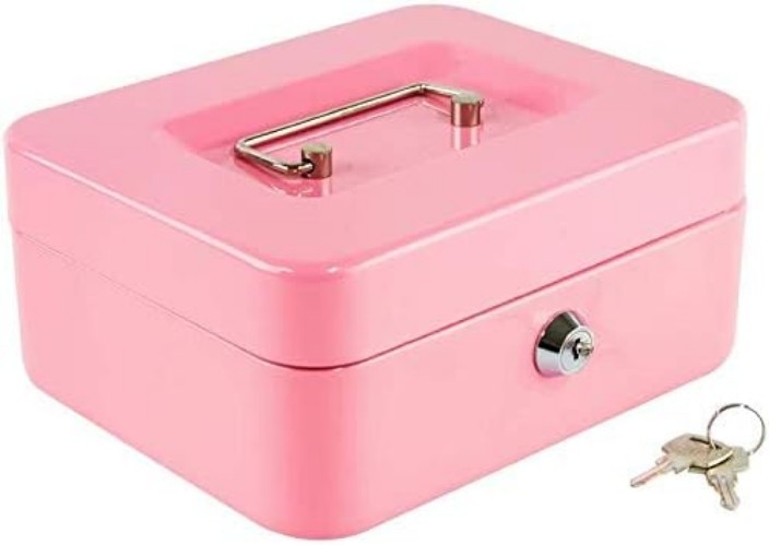 Locking Steel Medium Cash Box with Removable Coin Tray and Key Lock,7.87″x 6….