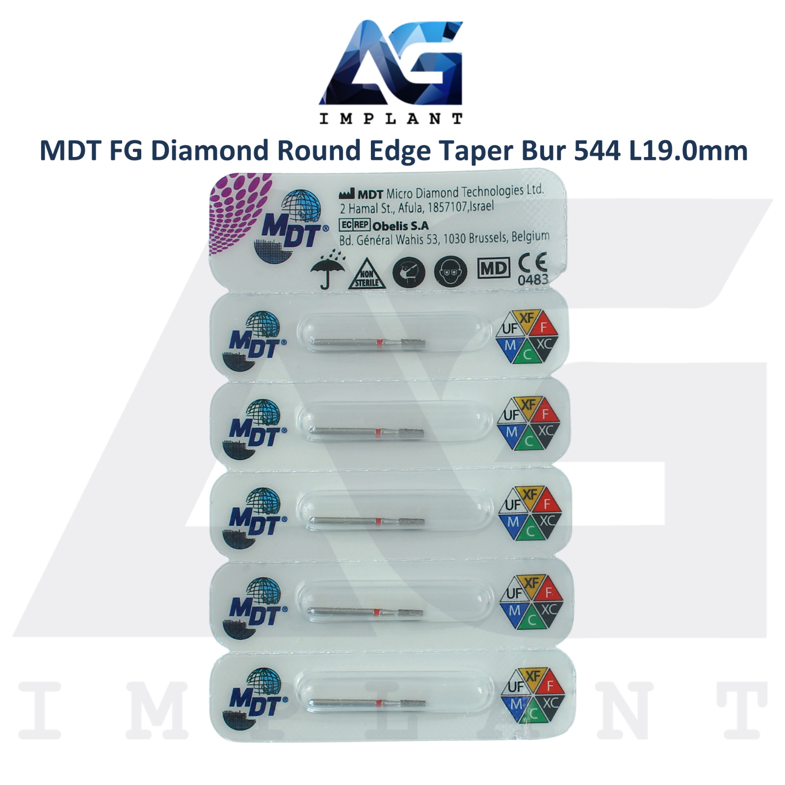 MDT Dental FG Diamond Coated Round Edge Taper Bur 544 L19.0mm Ø0.16mmX4.0mm