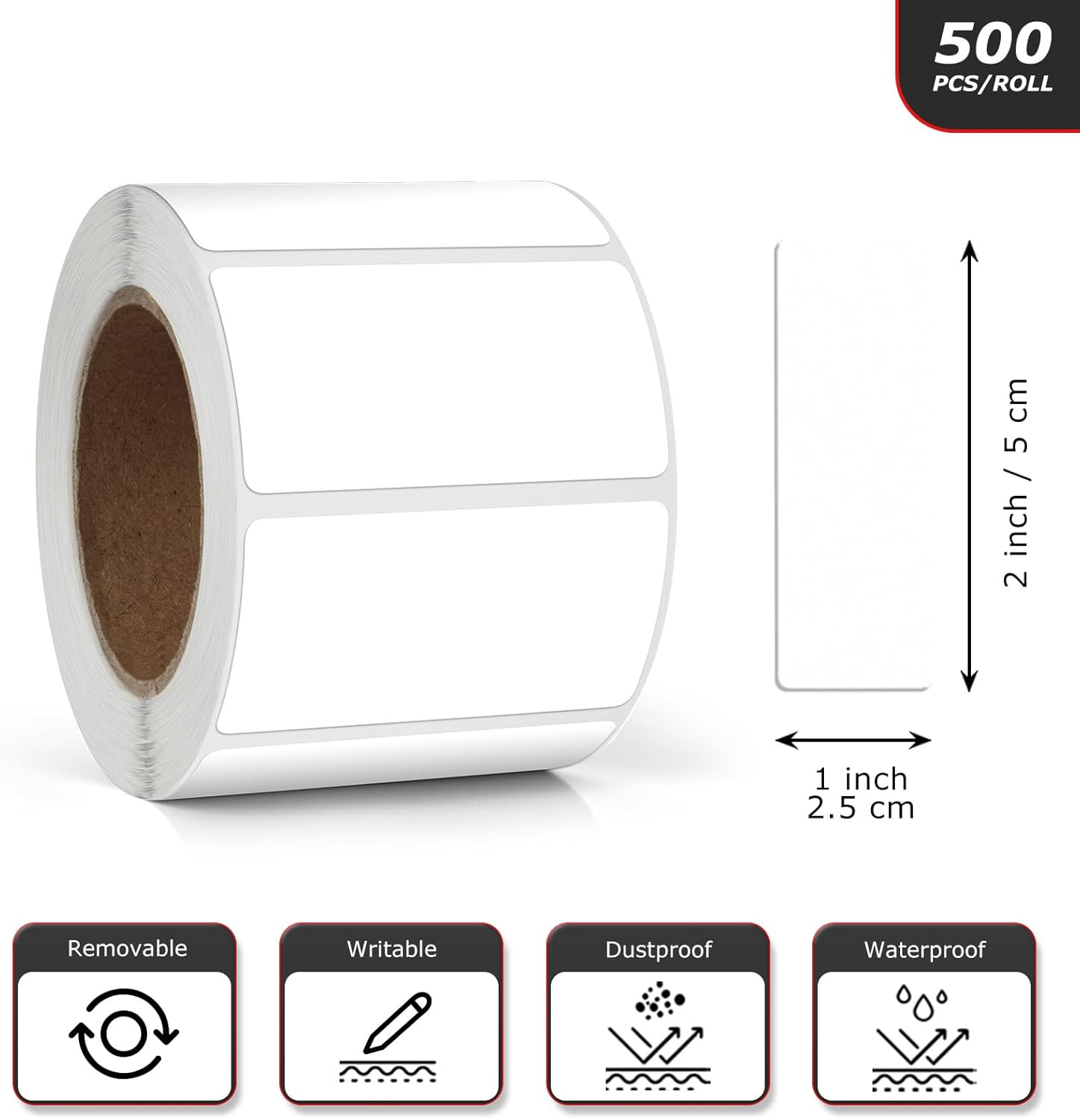 White Rectangle Stickers 2 X 1 Inch Color Coding Labels Vinyl Roll Self-Adhesive