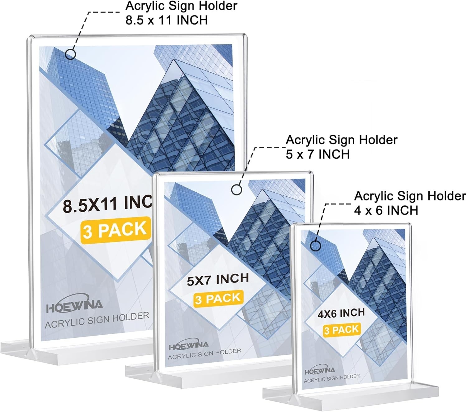 Acrylic Sign Holder 8.5 x 11 Inch 3 Pack, Clear Display Sign Stand for Store …