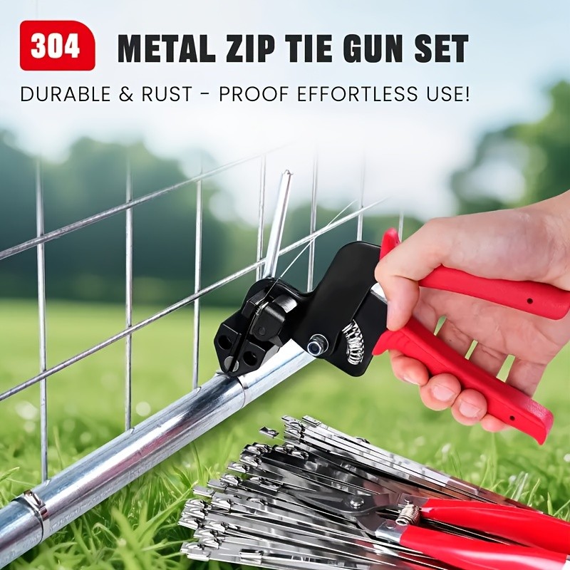 Heavy Duty 304 Stainless Steel Cable Tie Gun Kit-150pcs Metal Zip Ties(3 Sizes)