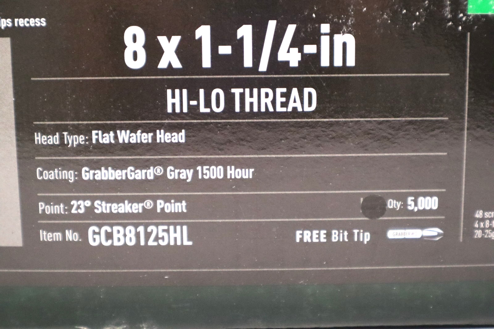 Grabber #8 x 1 1/4 in Phillips Flat Wafer Head, Cement Board Screws, 5000