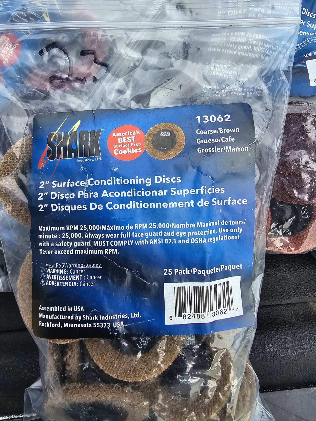 Shark 13062 2″ Surface Conditioning Discs, Brown, Coarse, Quick Change, 25pk