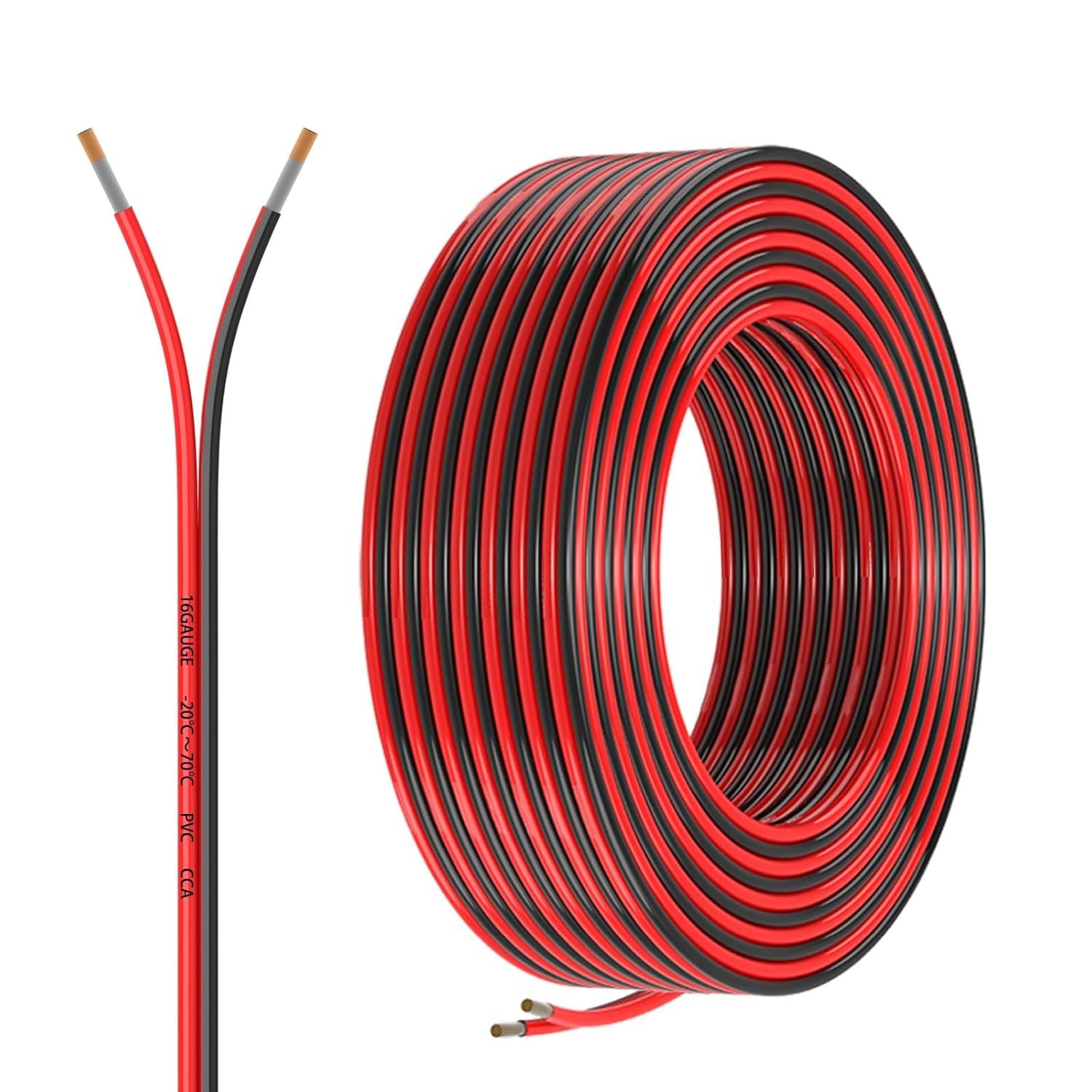16 Gauge Low Voltage 30FT Electrical Wire – Red Black PVC Copper Clad Aluminum