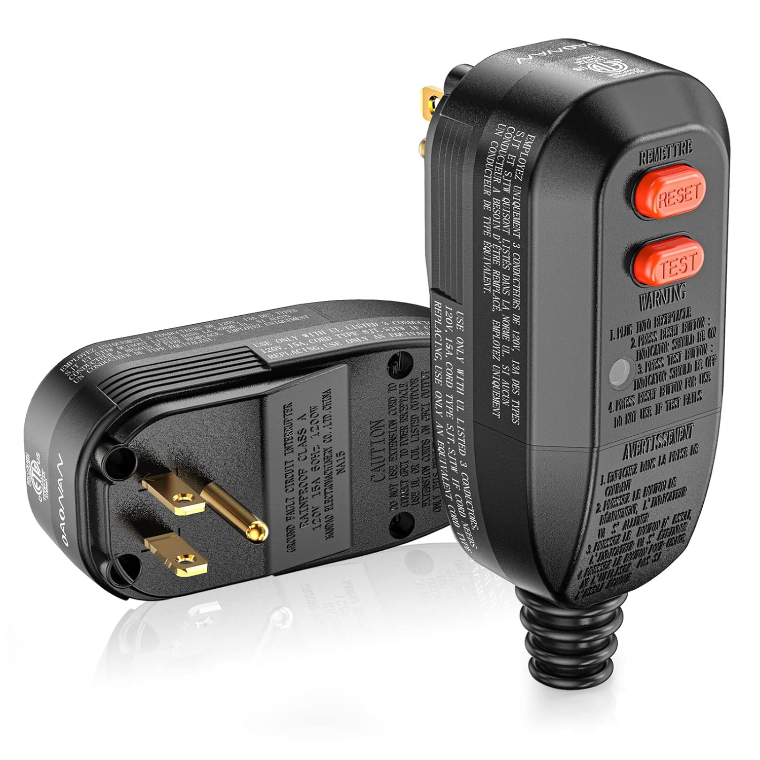 GFCI Replacement Plug Assembly Auto Reset 15 Amp 3 Prongs, 5 Years Warranty, Gro
