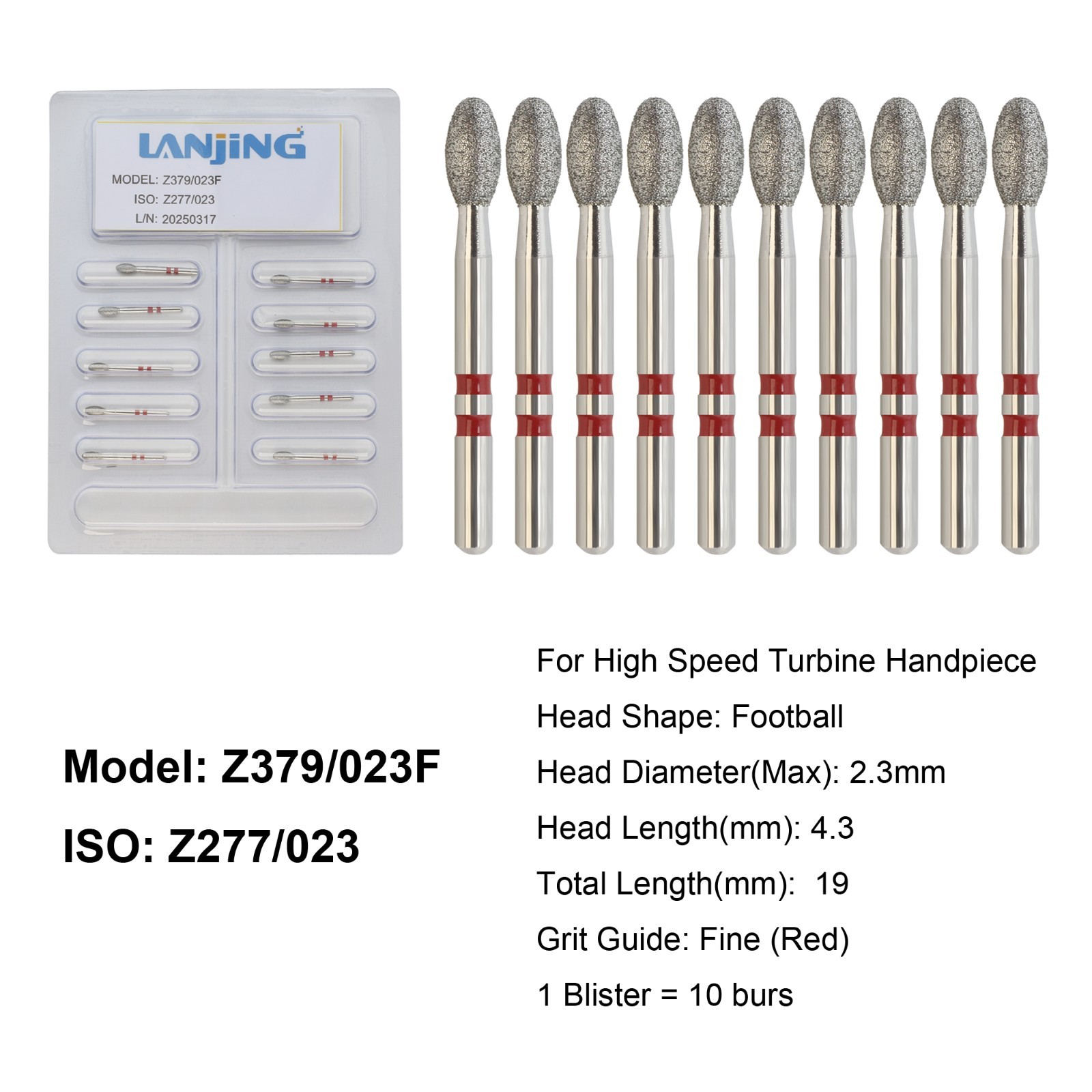 Dental Zirconia Cutting Diamond Burs FG Round End Taper Round Ball Football Z856