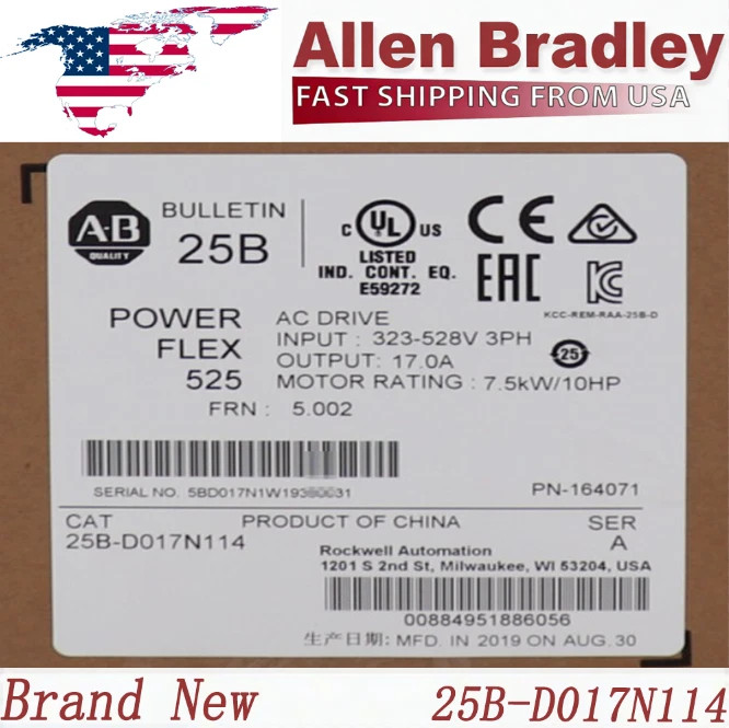 New Factory Sealed AB 25B-D017N114 PowerFlex525 7.5kW/10HP AC Drive