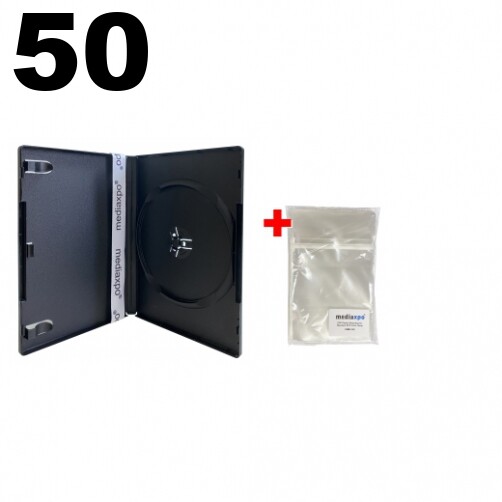 50 PREMIUM STANDARD Black Single DVD Cases 14MM (100% New Material) & 100 Bags
