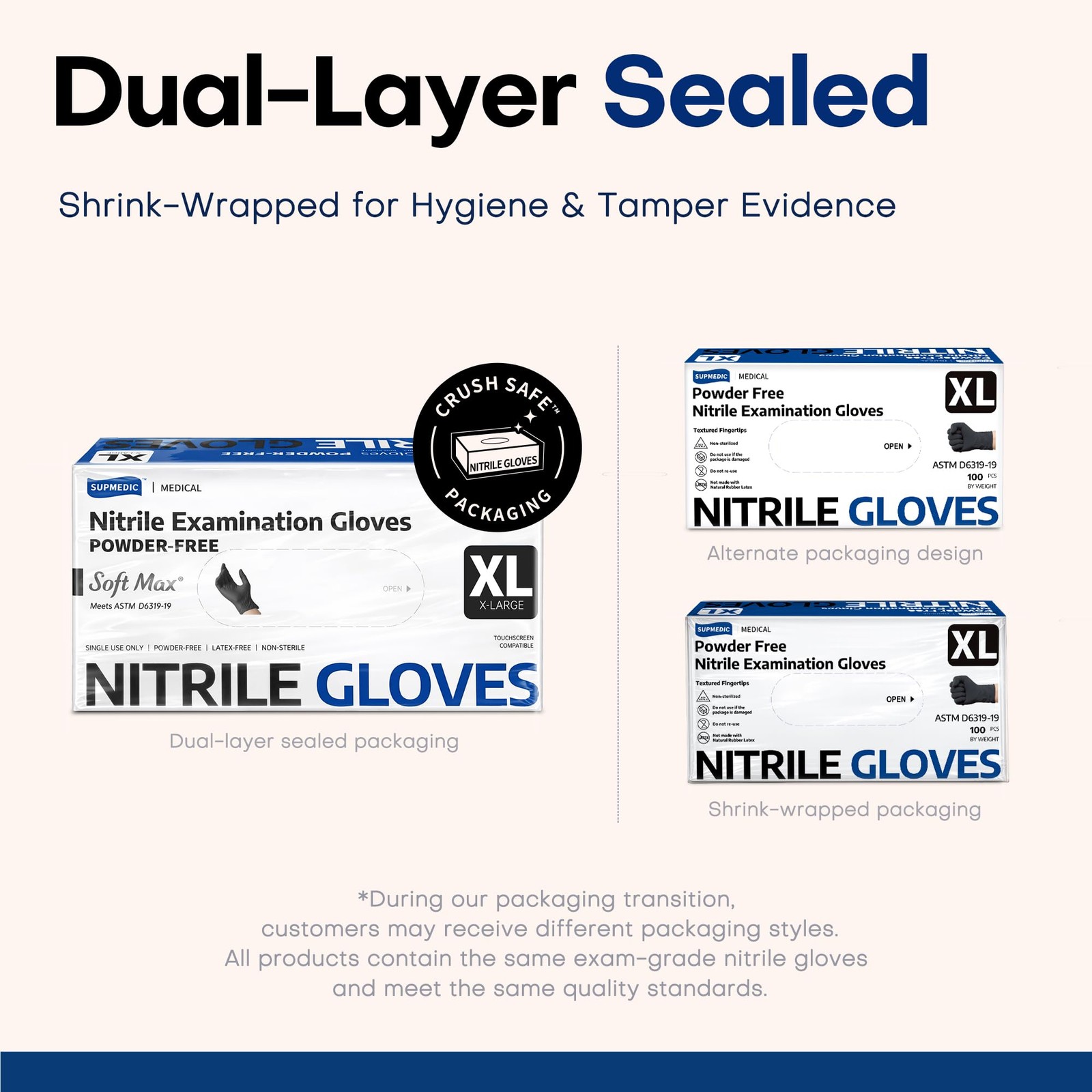Supmedic Disposable Nitrile Gloves, Chemical X-Large, X-large (Black)