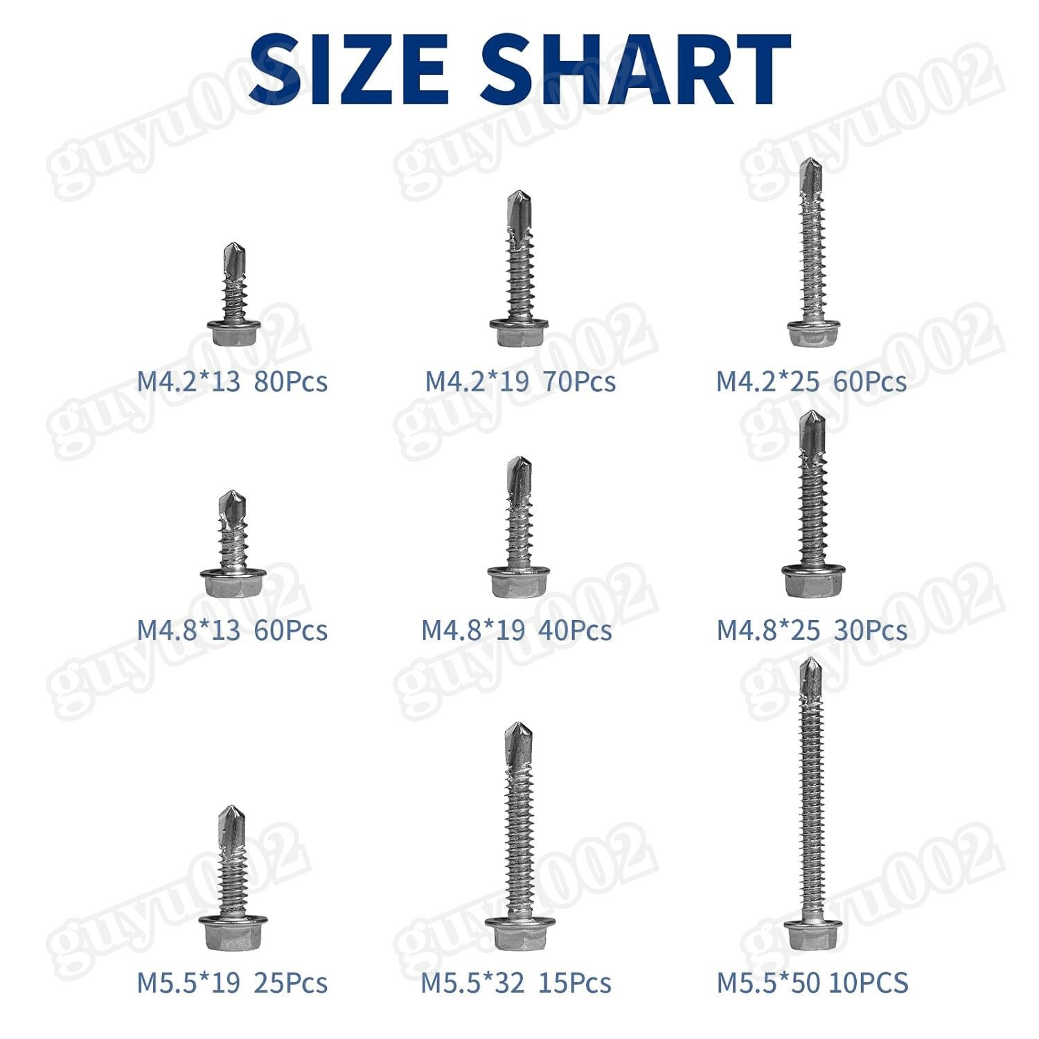 390pcs Hex Washer Head Self Drilling Sheet Metal Tek Screws 410 Stainless Steel