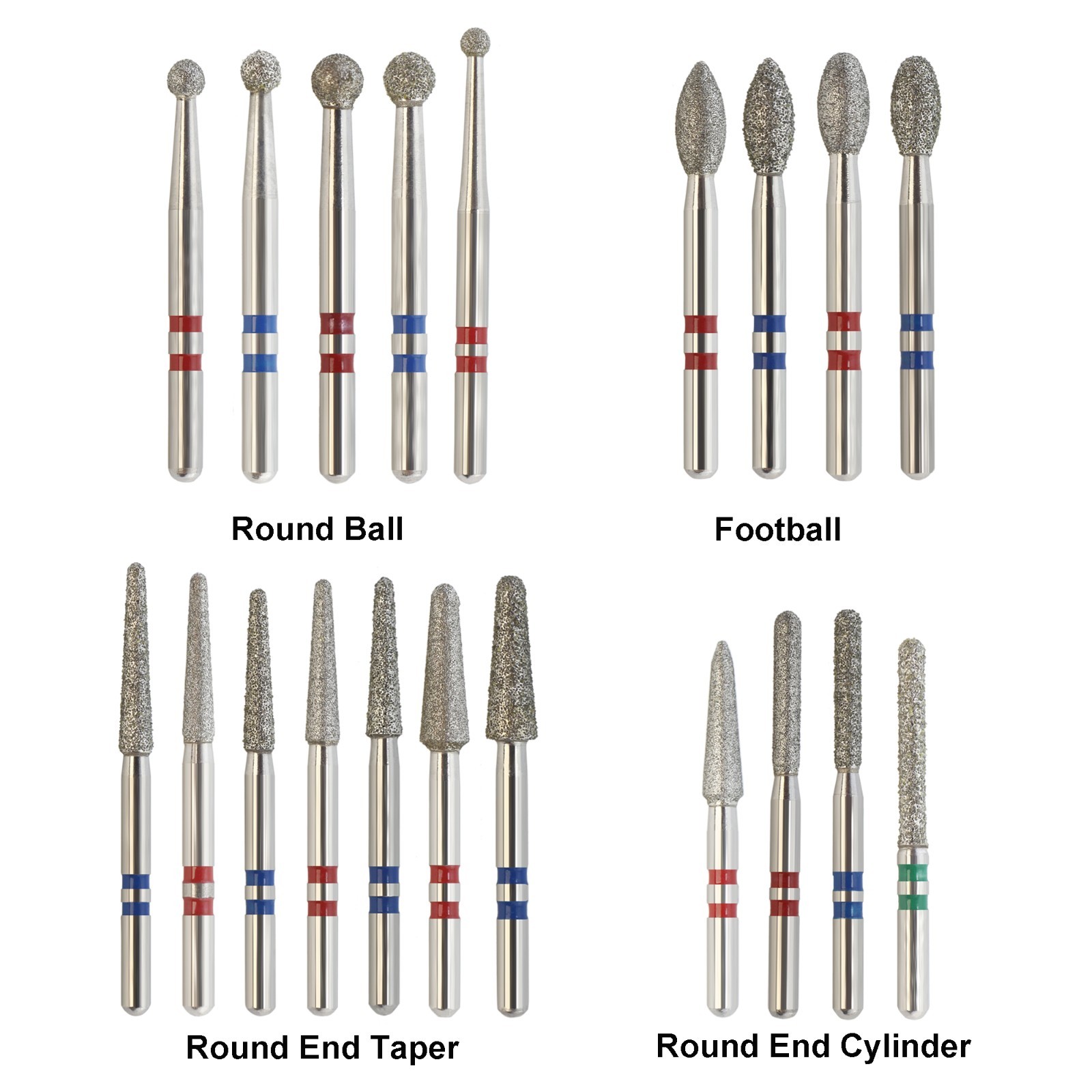 Zirconia Cutting Burs Dental Diamond Bur Football Pear Round End Taper Barrel FG