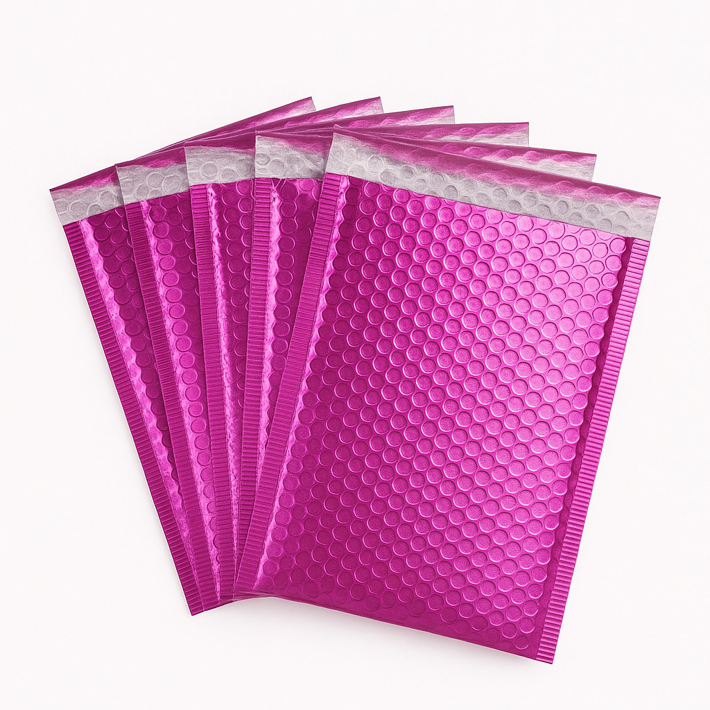 Metallic Pink Bubble Mailers 6.5×10 Padded Poly Envelopes Self Seal Waterproof