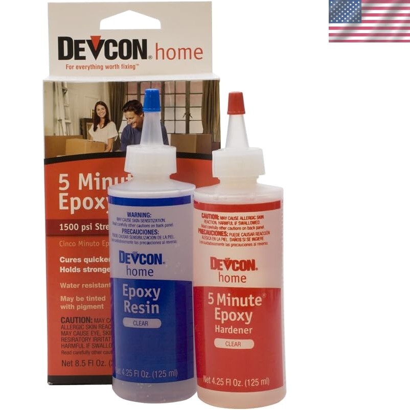 Devcon 5 Minute Epoxy – High Strength Adhesive for Wood, Glass & Metal Repair
