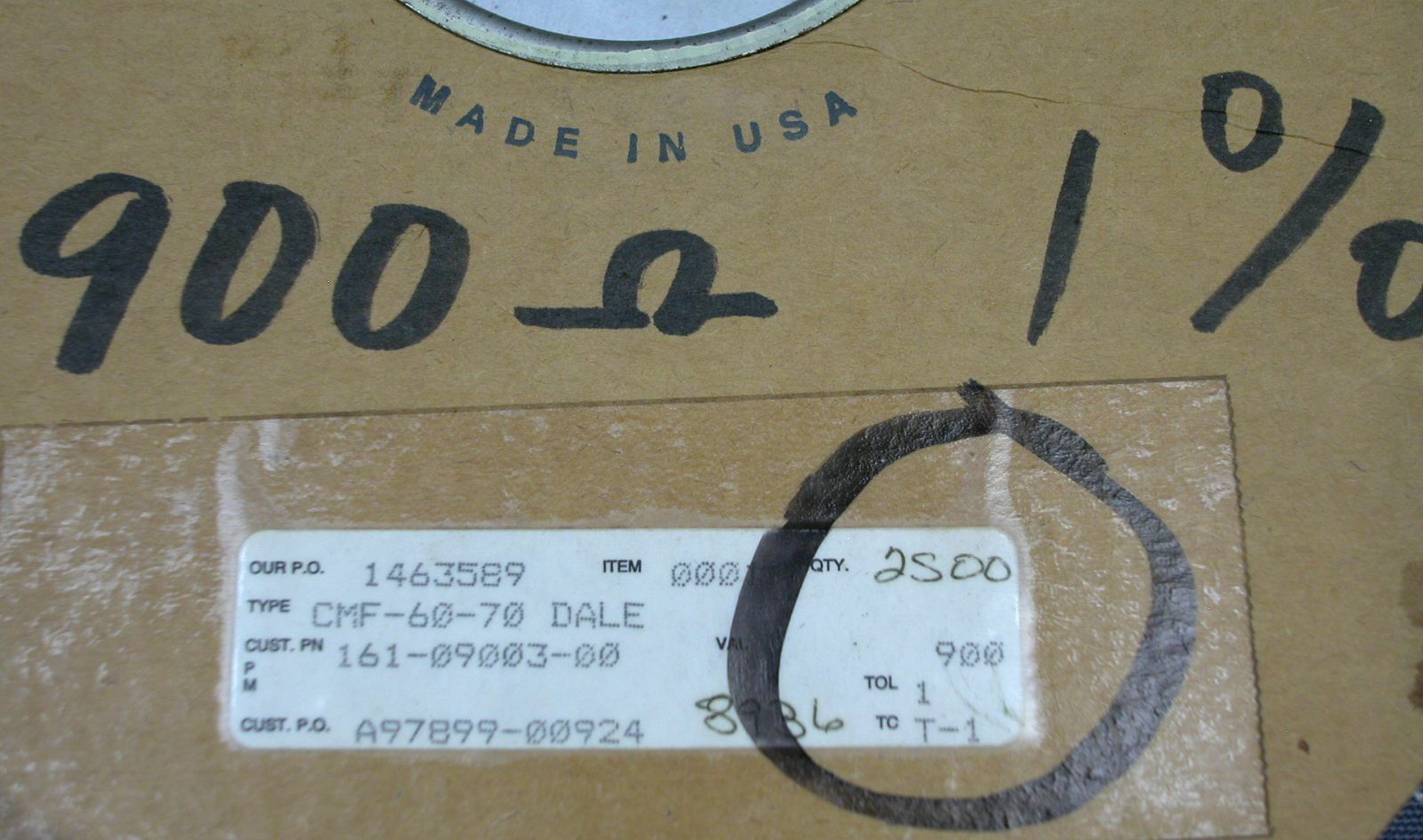 10 pcs VISHAY/DALE CMF60 900 Ohm 1/2 watt 1% Metal Film Resistors Nonmagnetic
