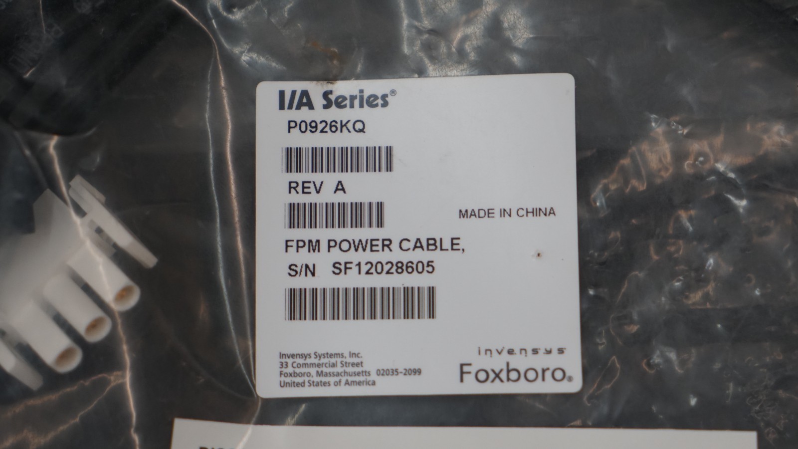 FOXBORO P0926KQ Power Supply Output Cable, 3-Pin, 84in
