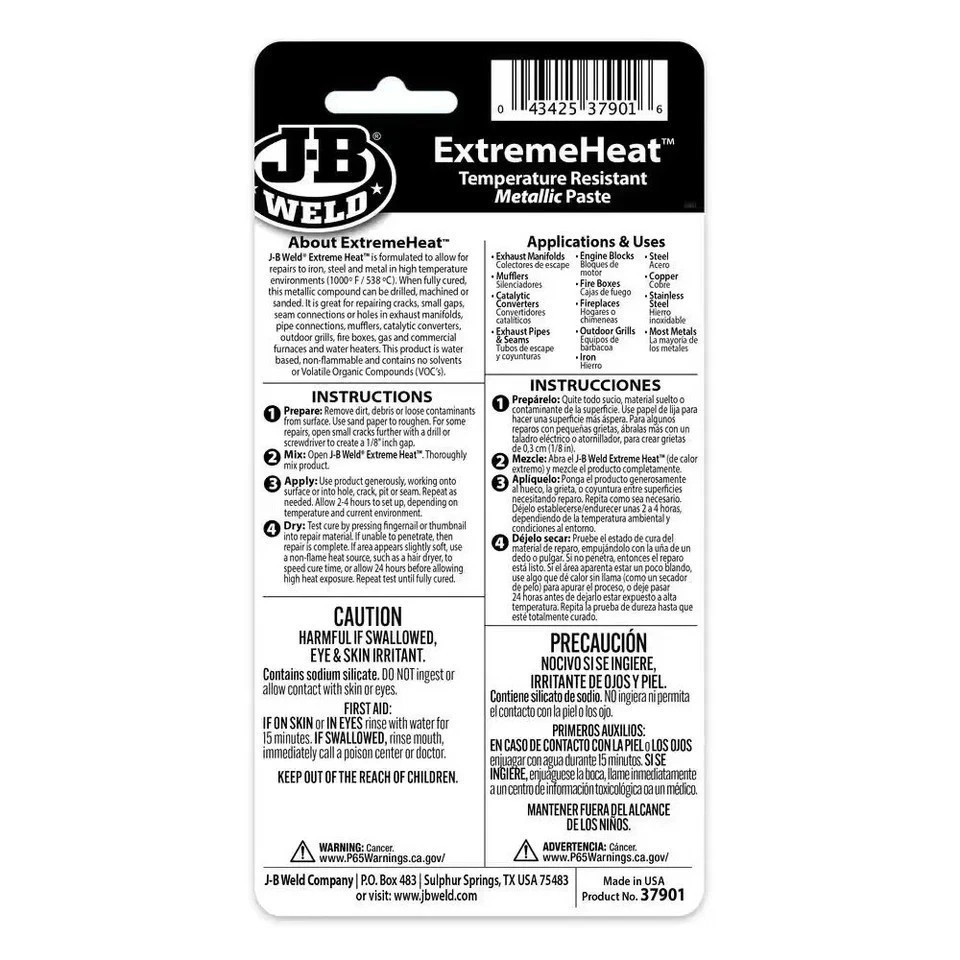 J-B Weld 37901 ExtremeHeat High Temperature Resistant Metallic Paste – 3 oz