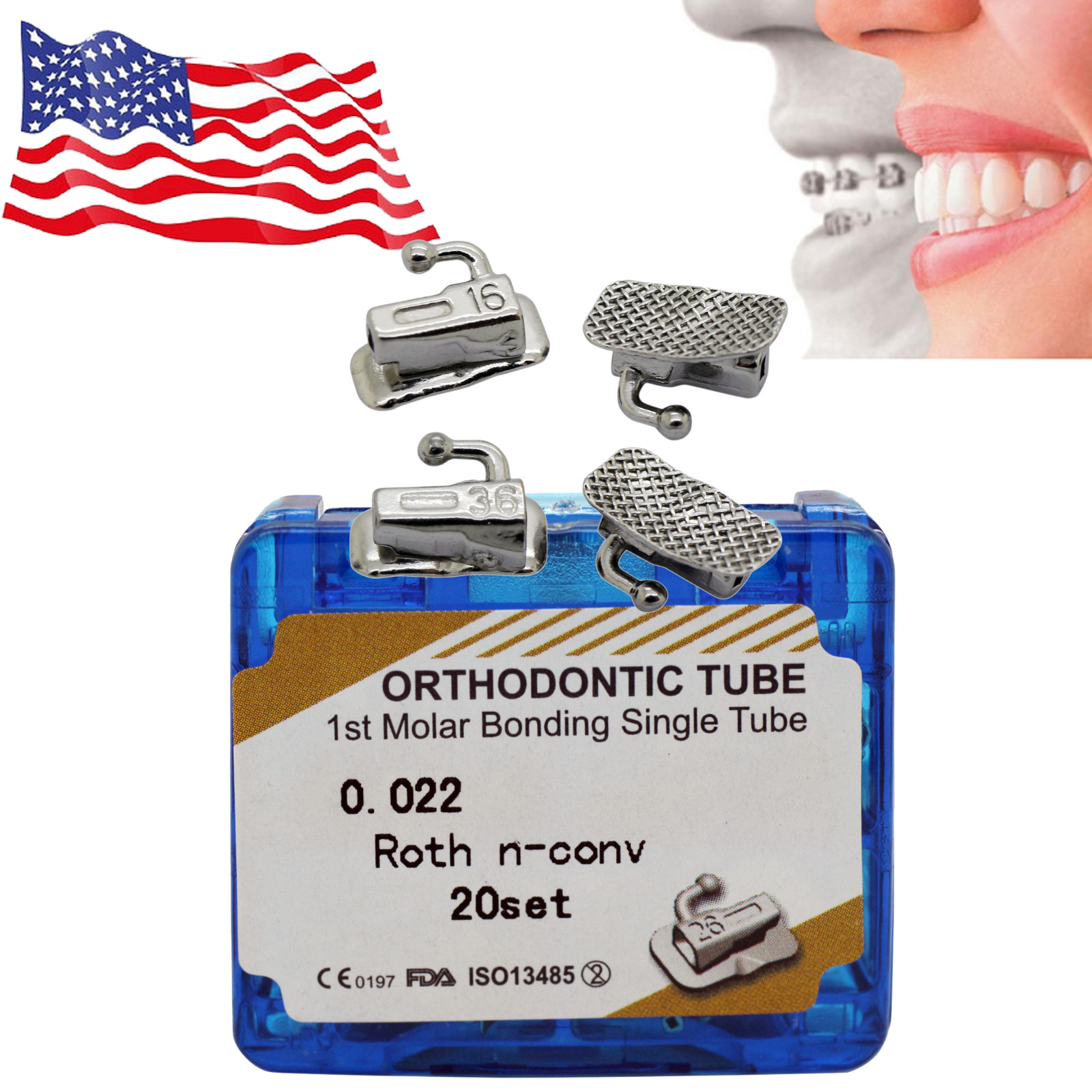 80Pcs Dental Orthodontic Buccal Tubes Roth MBT 022 1st 2nd Molar Bracket 20sets