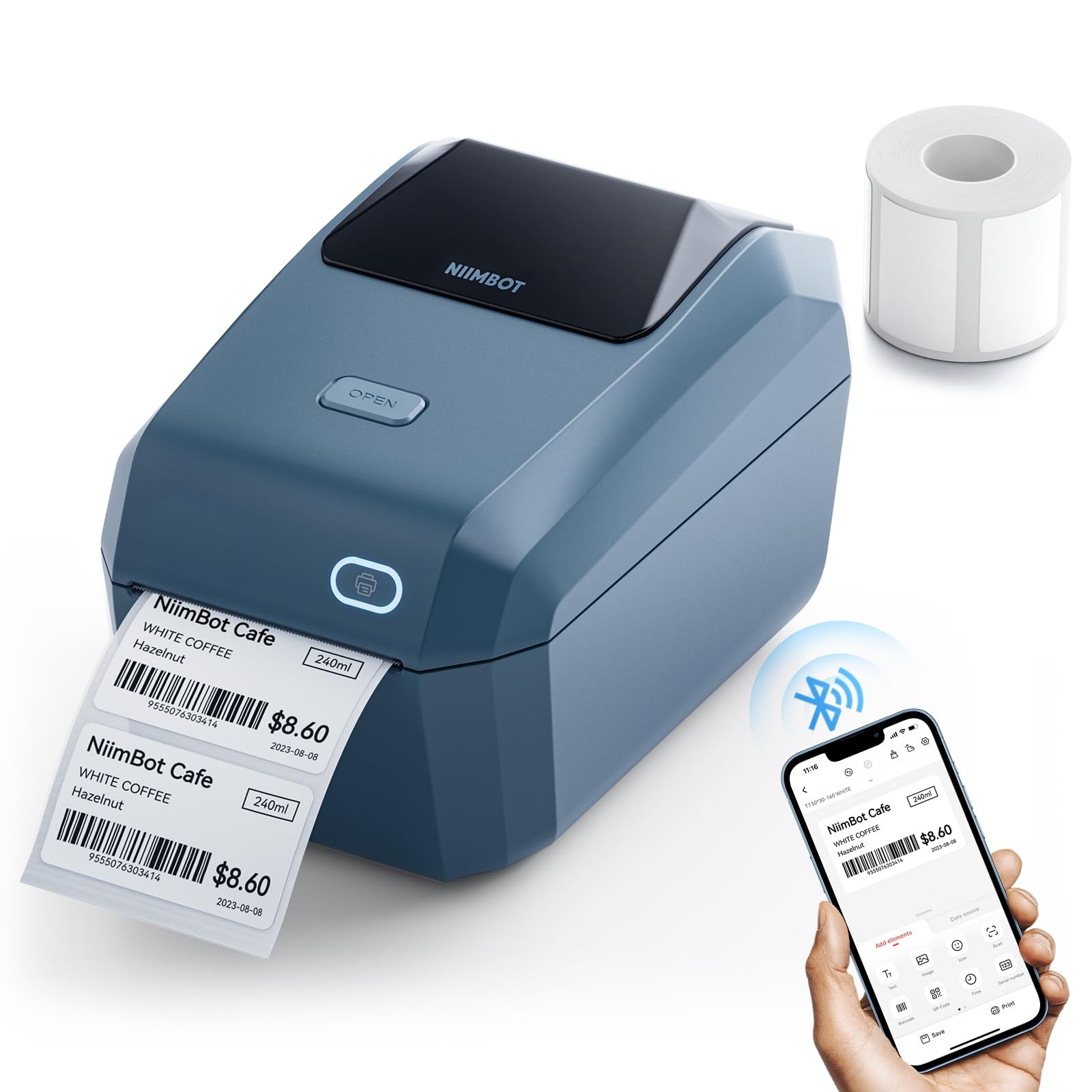 K3 Desktop Label Printer, 3 Inch,180mm/s High Speed, Blue