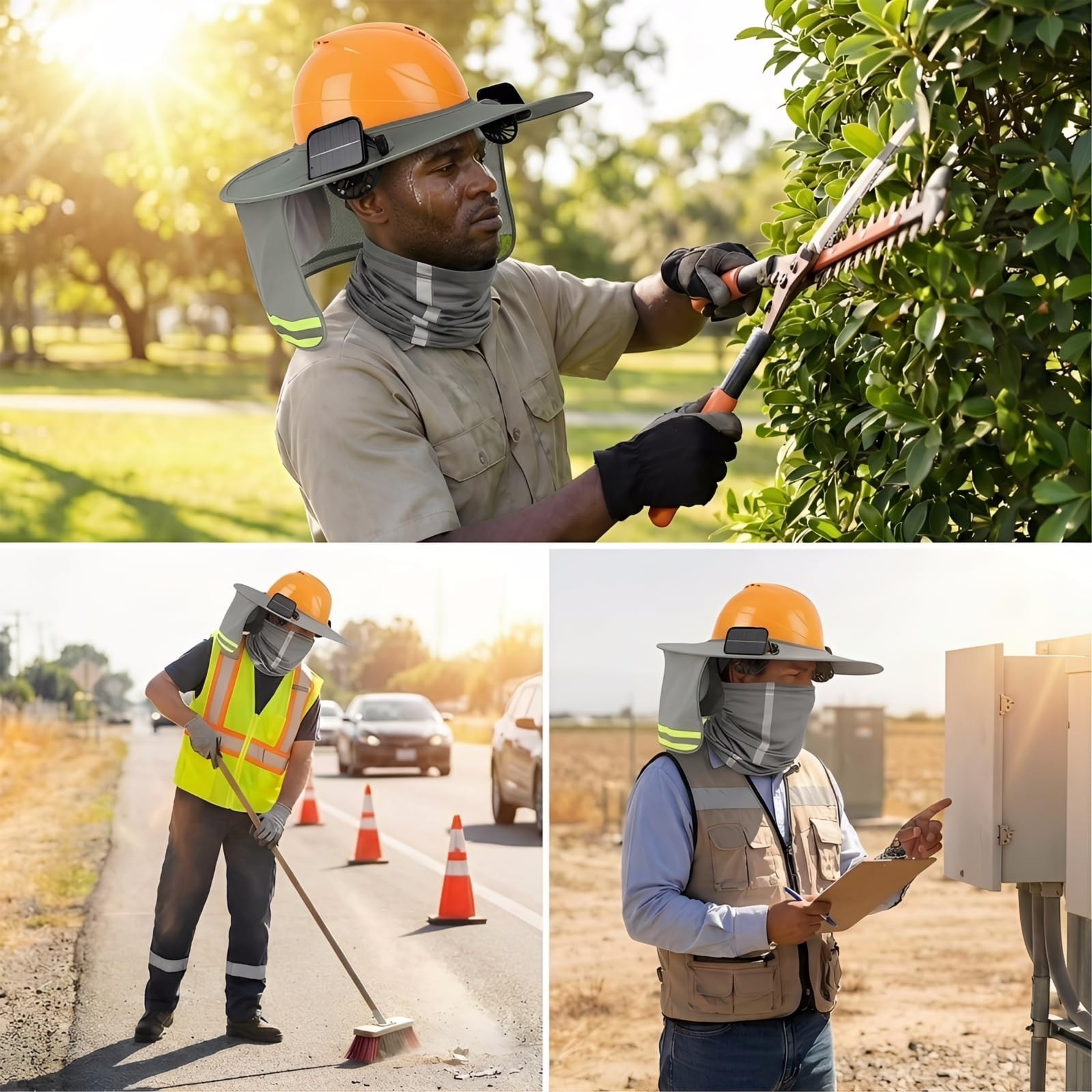 Hard Hat Sun Shade with Solar Fans for AFP/Lift/Pramex Standard Full Brim