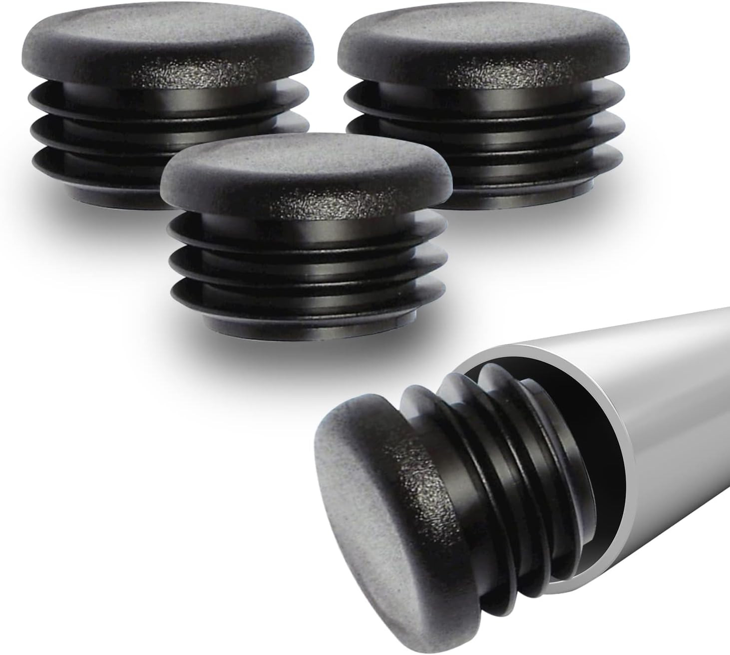 1″ (25.4Mm) Outer Diameter Ribbed Plastic Hole Plugs, round Black Metal Tubing E