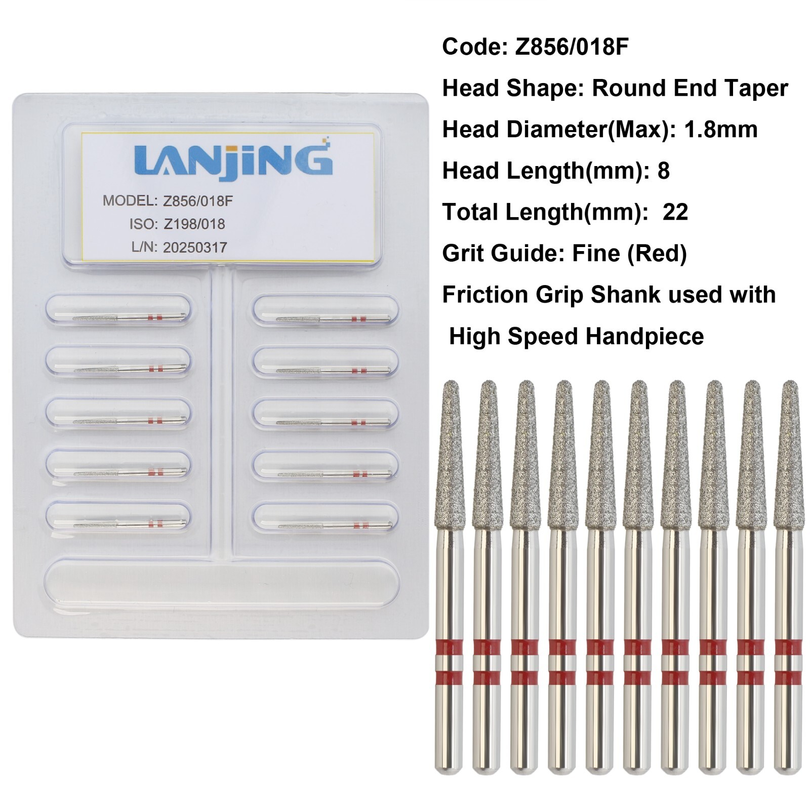 20 Types Zirconia Dental Diamond Burs FG Friction Grip for High Speed Handpiece