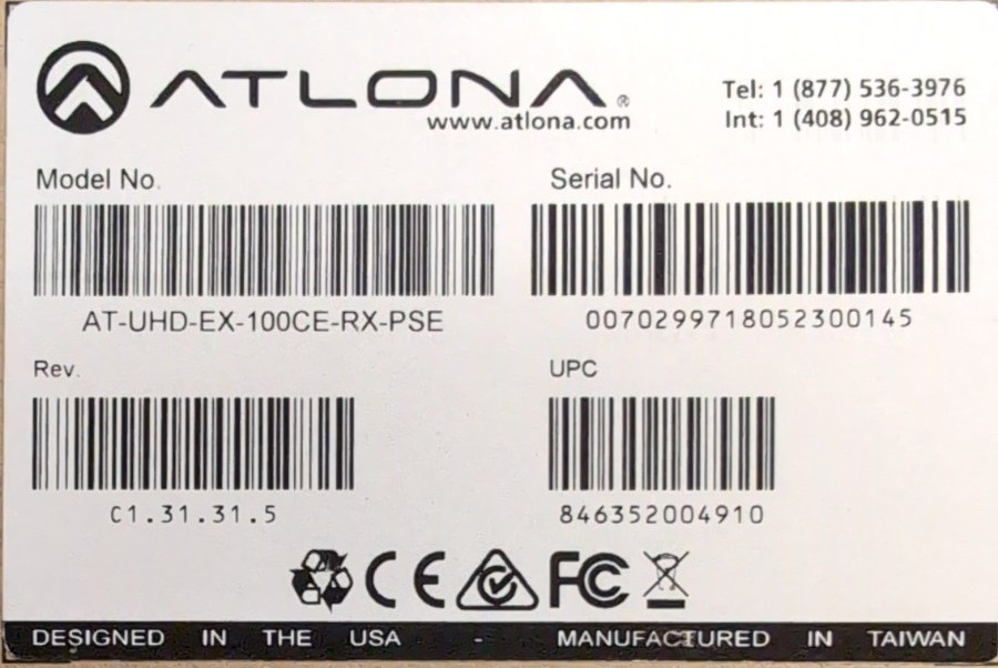 Atlona AT-UHD-EX-100CE-RX-PSE